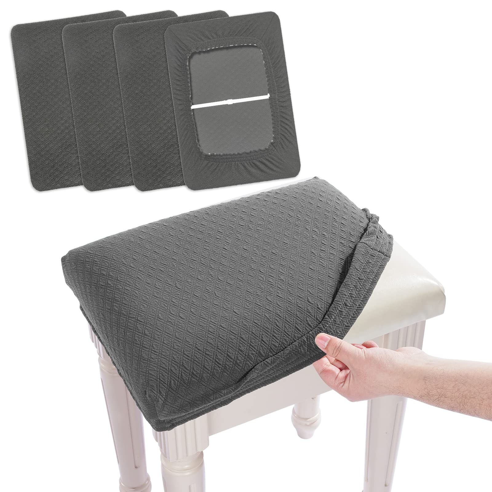 4 pcs Vanity Stool Bench Covers, Luxury Crease-Resistant Jacquard Fabric Sadd...