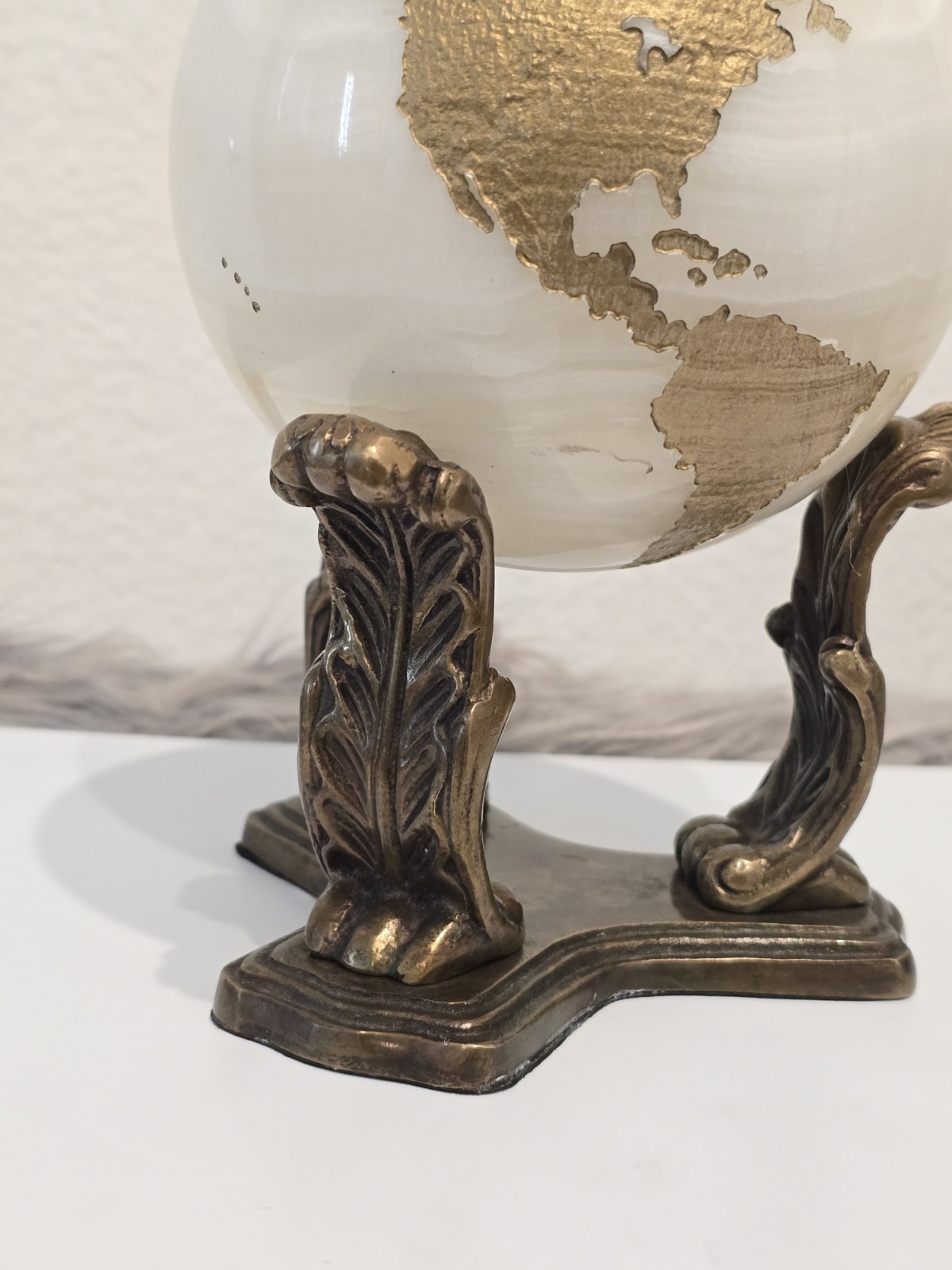 Maitland Smith Marble Stone Globe Solid White Gold - No Base