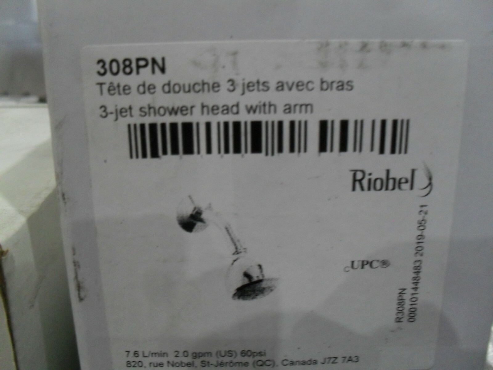 Riobel 308PN 3 Function 3" Shower head with Arm Polished Nickel