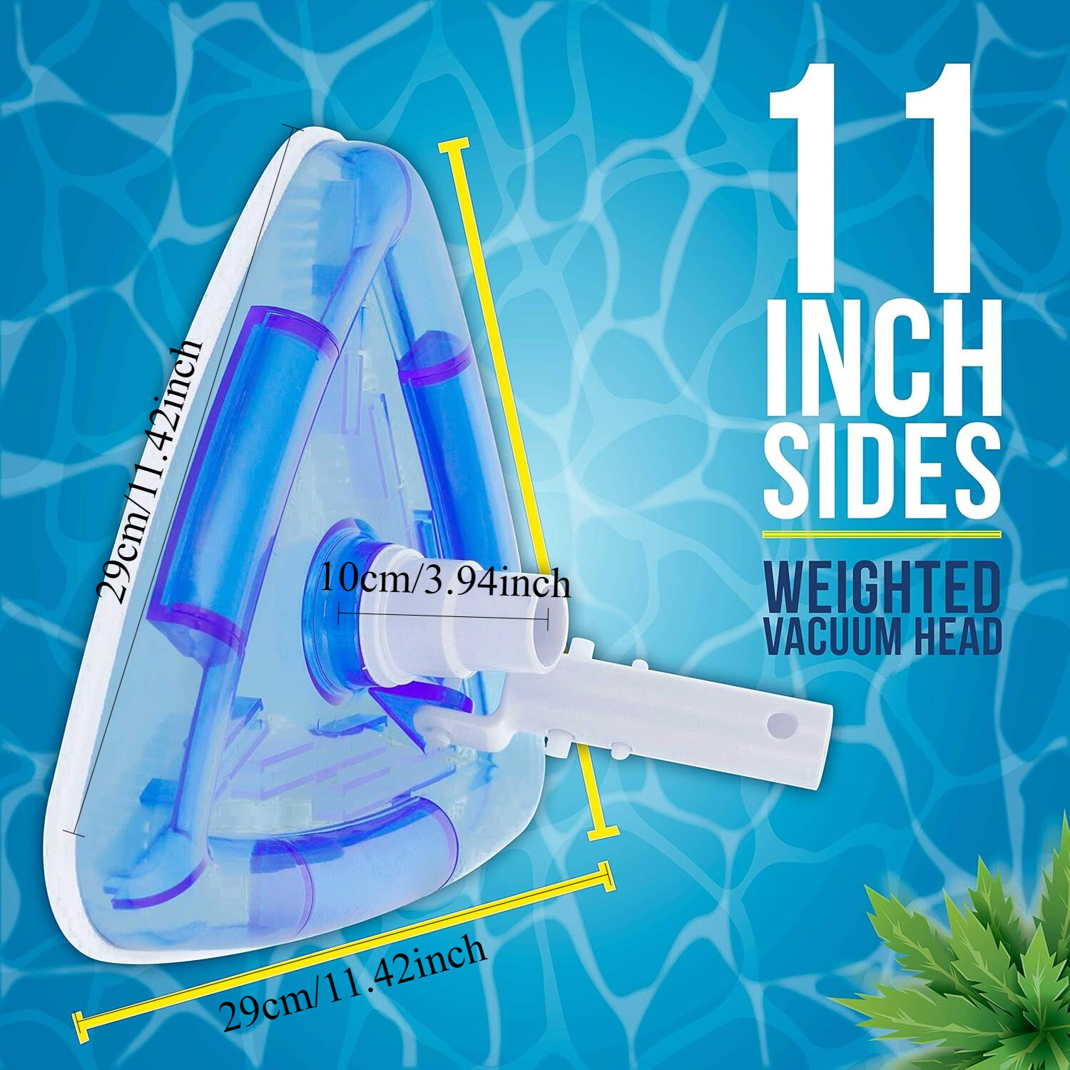 11.4" Weighted Transparent Triangular Pool Vacuum Head w/ Swivel Hose Connection