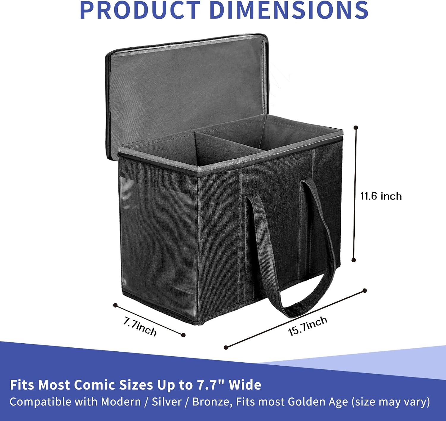 2 Pack Fabric Comic Book Storage Box, Sturdy Comic Book Holder with Adjustable D