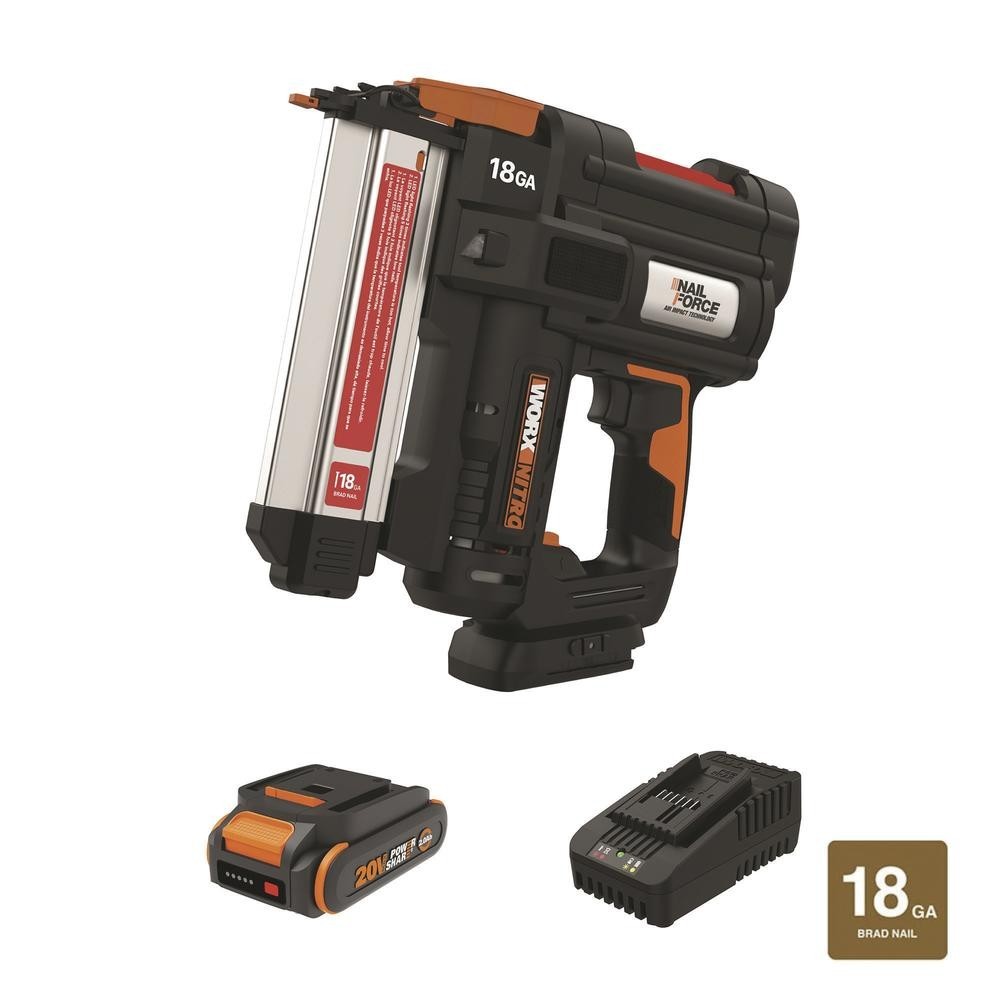 20V Cordless 18 Gauge Brad Nailer Kit Narrow Nose Microtextured Rubber Grip