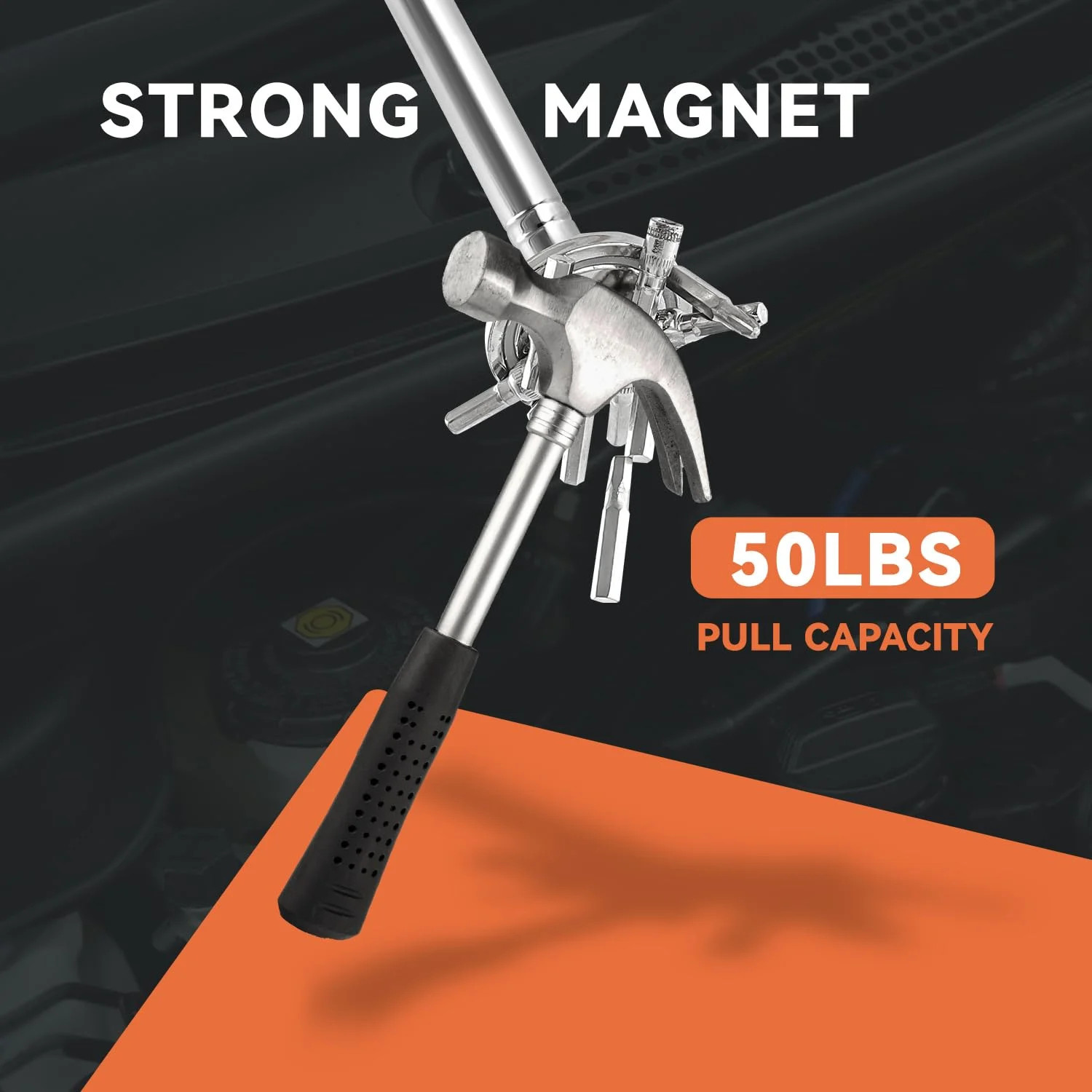 Telescoping Magnetic Pickup Tool 50lb Pull Force Extendable with Tray
