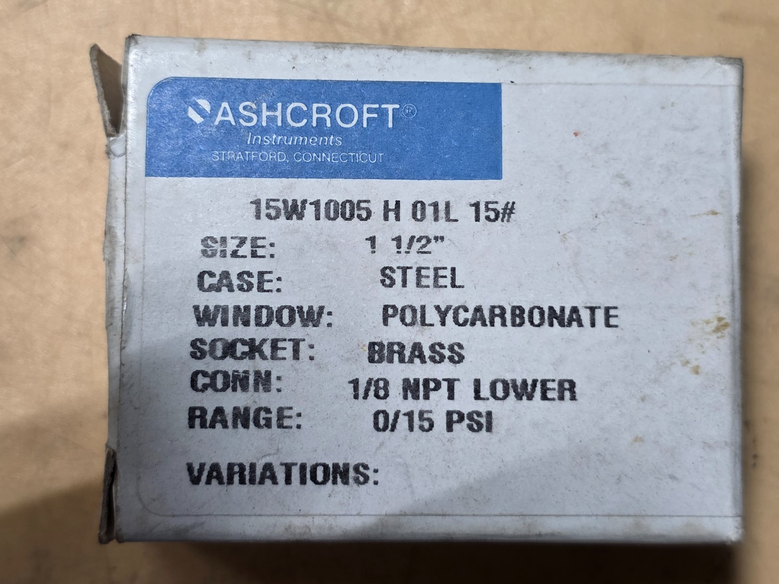 Ashcroft 15W1005 H 01L 15# Pressure Gauge