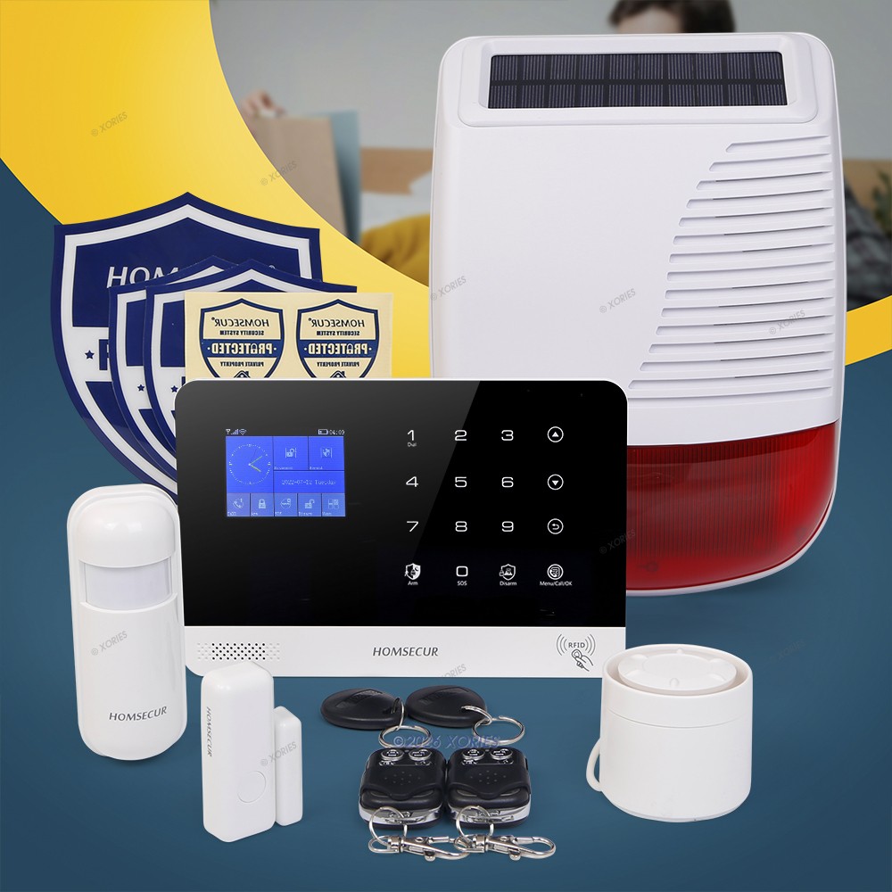 HOMSECUR Wireless WIFI 4G Home Alarm System+Wireless Solar Outdoor Flash Siren