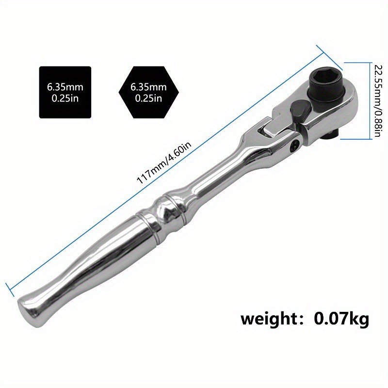 2-in-1 Mini Ratchet Wrench 180° Swivel Head Double Socket Hand Tool 1/4"