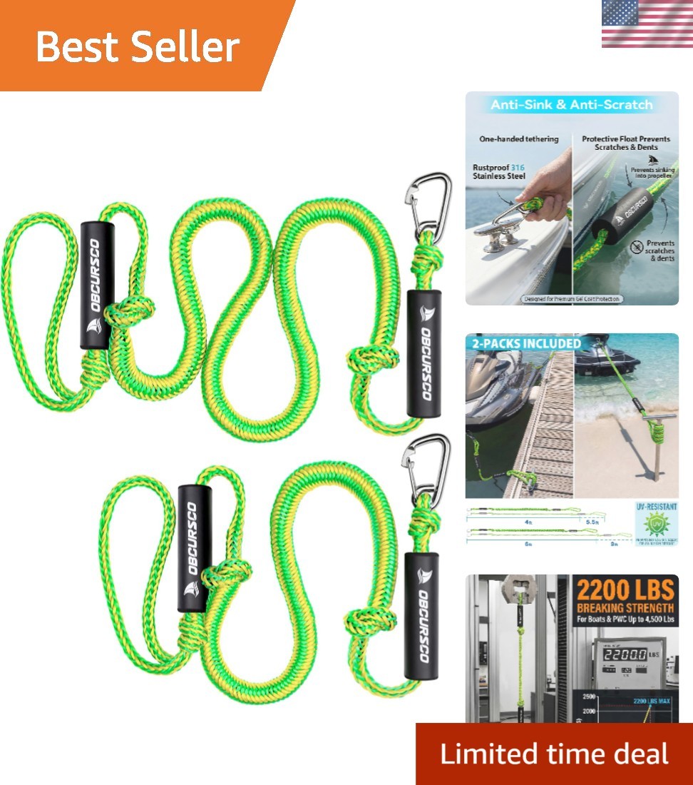 Bungee Dock Lines for Boat, Docking Rope with 316 Stainless Steel Clips, Acce...