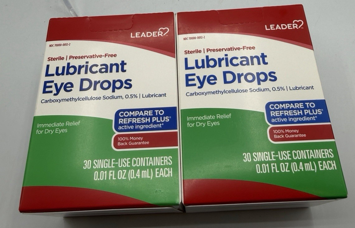 Set Of 2 Boxes Of 30 Single Use Vails Leader Lubricant Eye Drops 60 Pcs New
