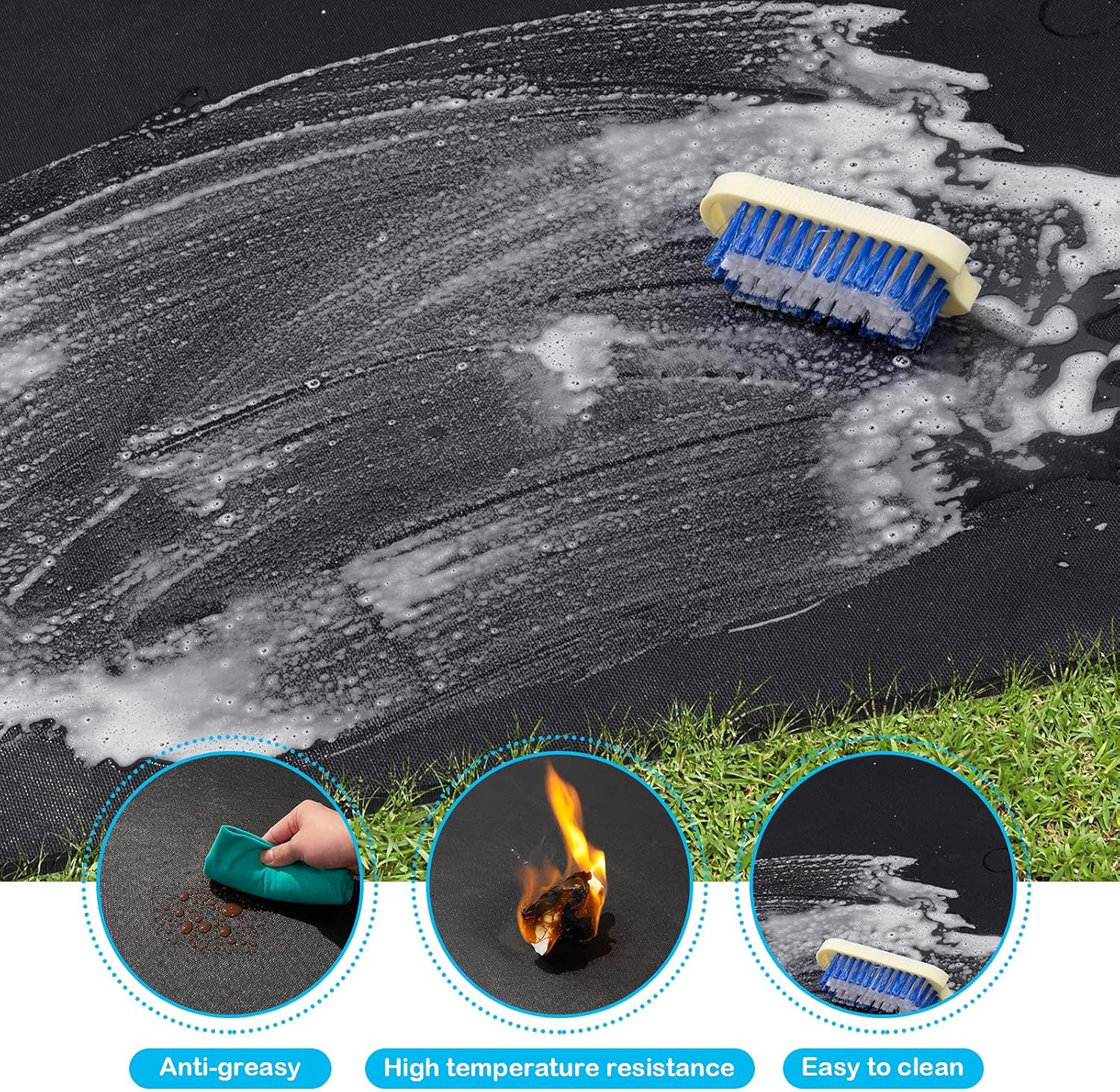 under Grill Mat 48 ×30 Inch for Outdoor Charcoal, Flat Top, Smokers, Gas Grills.