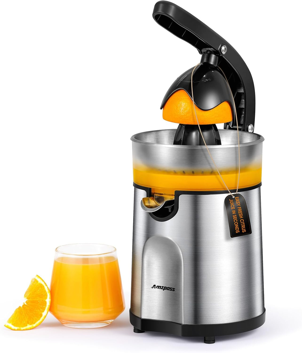 Electric Citrus Juicer with 2 Cones, 160W Stainless Steel Machine