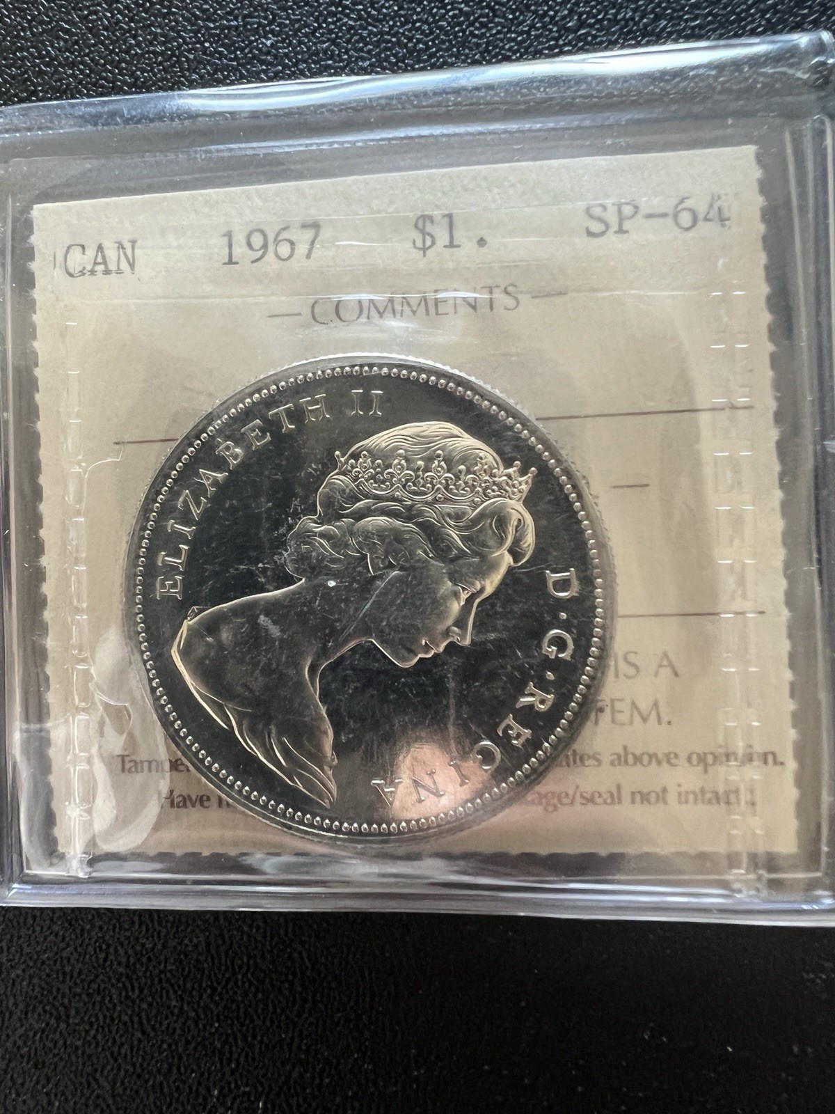 1967 canadian silver dollar Graded By ICCS  SP64 Cameo .