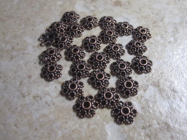 Lot of 25, Antiqued Copper-Plated Pewter, 10x3mm Flower -