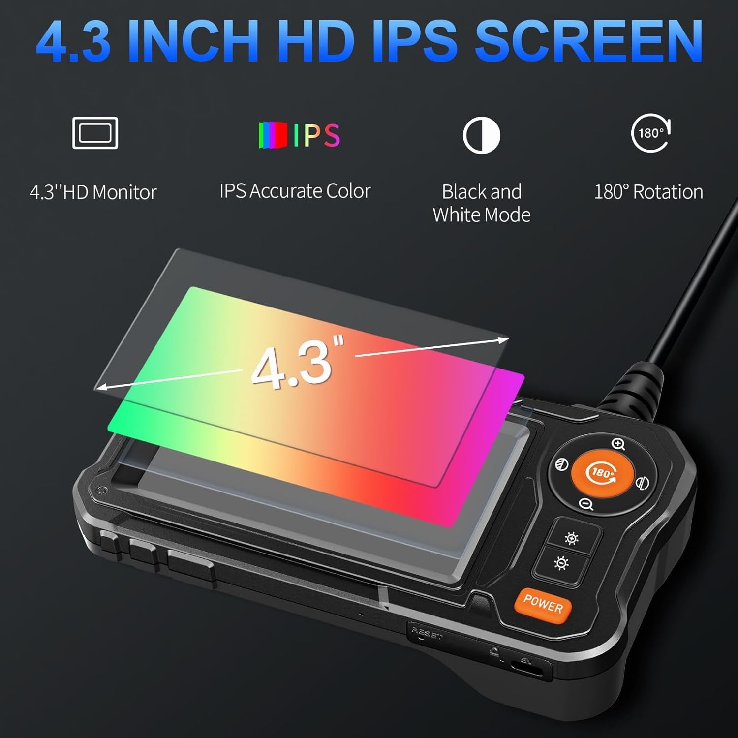 180° Rotating Endoscope with 8 Adjustable LED Lights - Perfect for Inspections