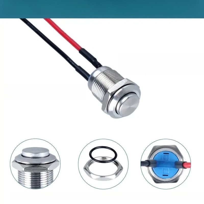 5-Pcs 12 mm Momentary Push Button Switch Waterproof Push Button Switch Round