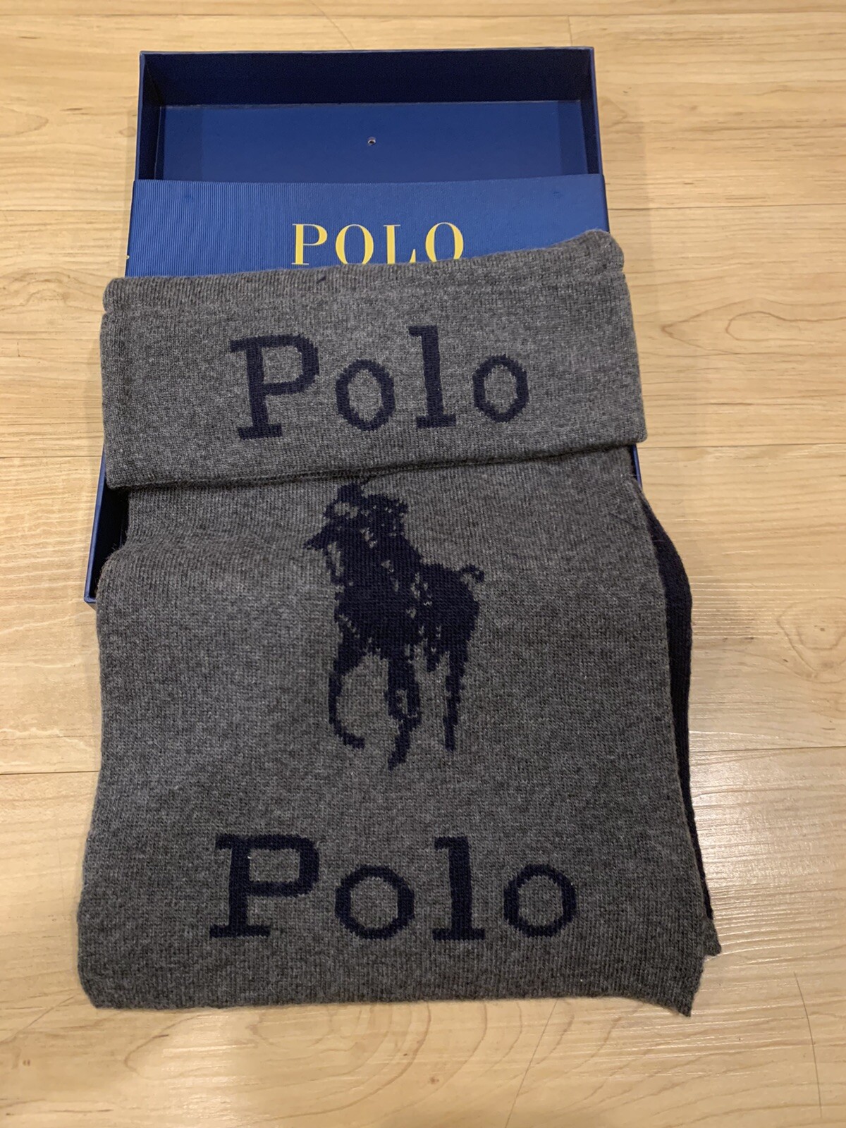 Polo Ralph Lauren Big Pony 2-Piece Hat and Scarf Gift Box Set NWT Gray One Size