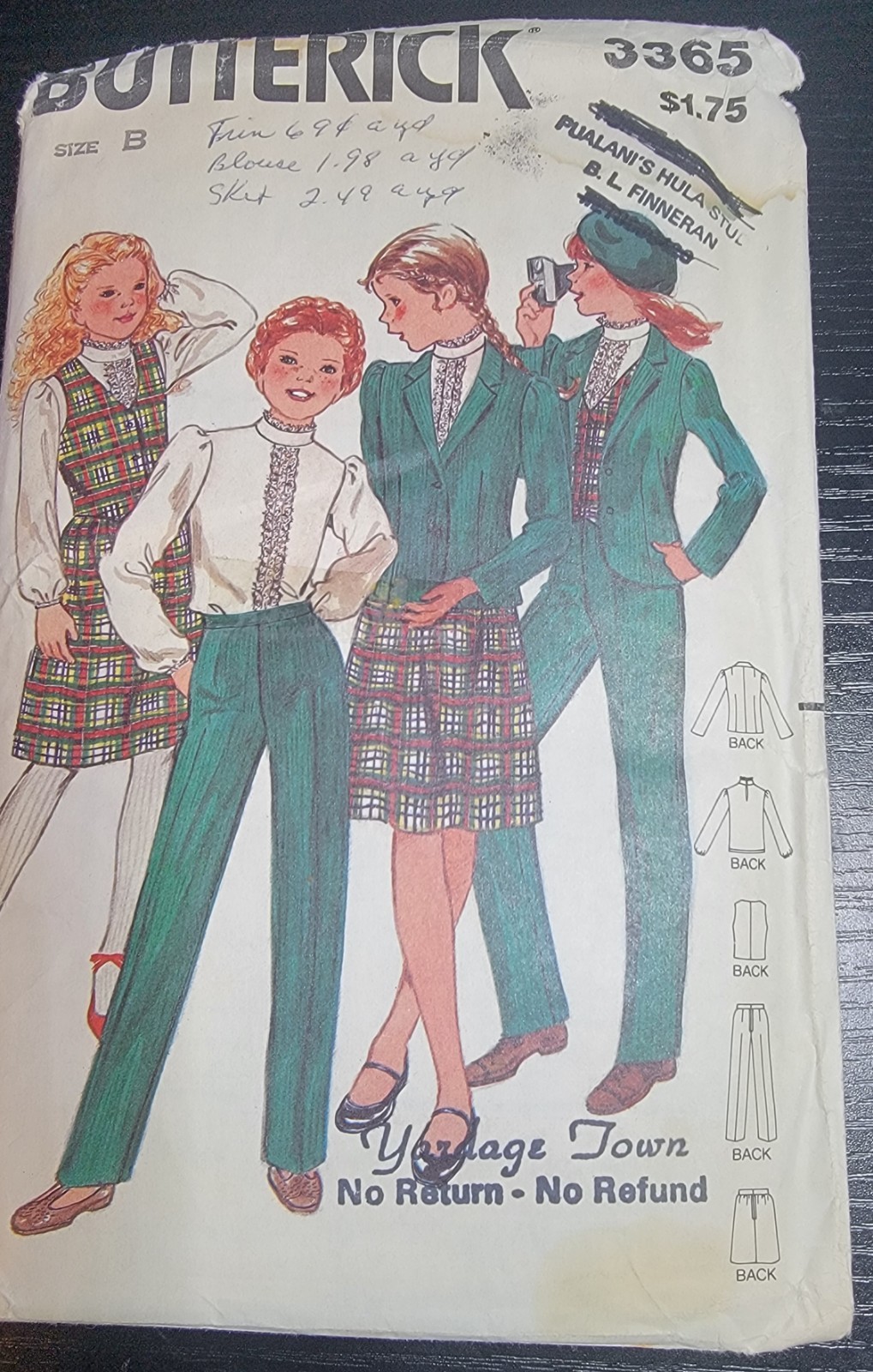 Vintage Butterick Pattern 3365 Girls' Blouse Jacket Vest Pants & Skirt CUT