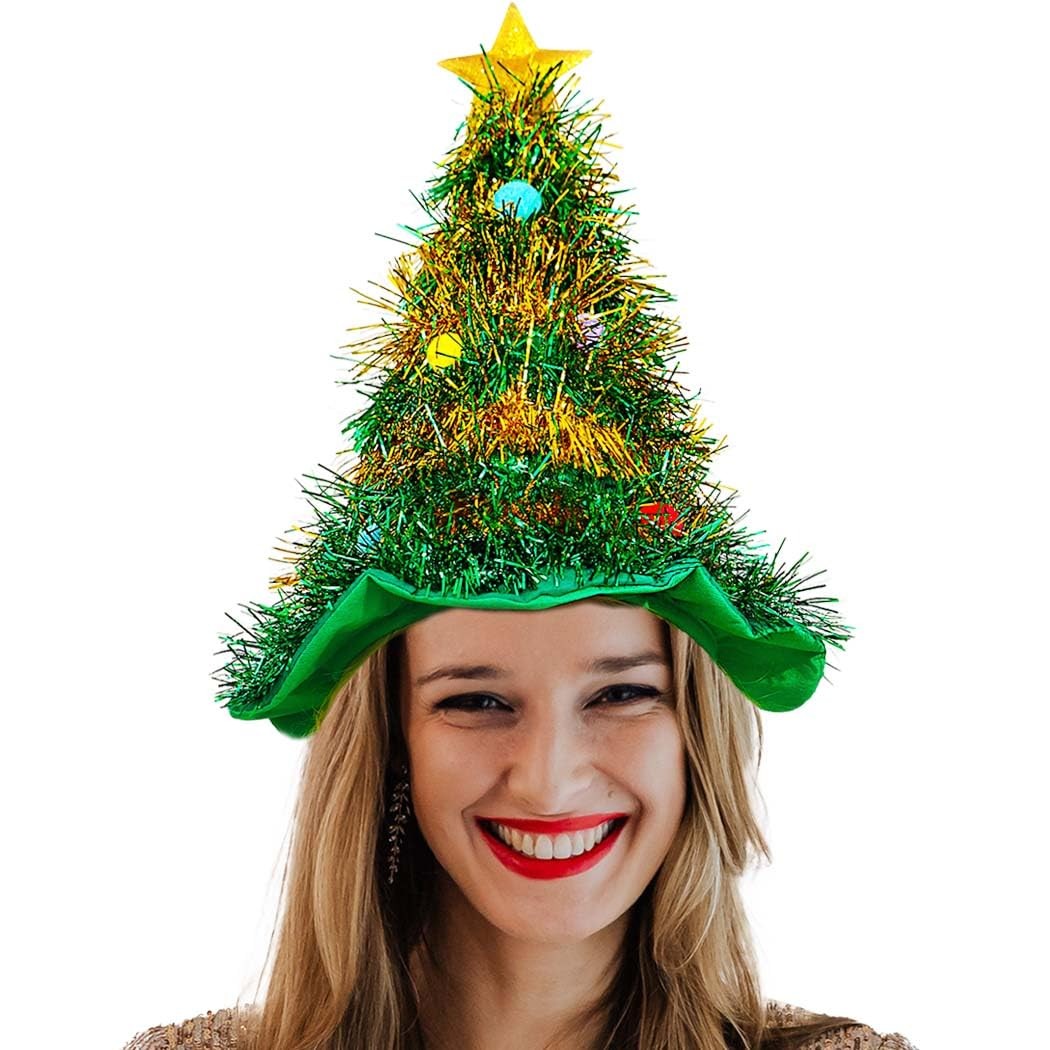 Christmas Tree Hats Xmas Hat Santa Hats Glitter Tinsel Hat Holiday Party Hair...