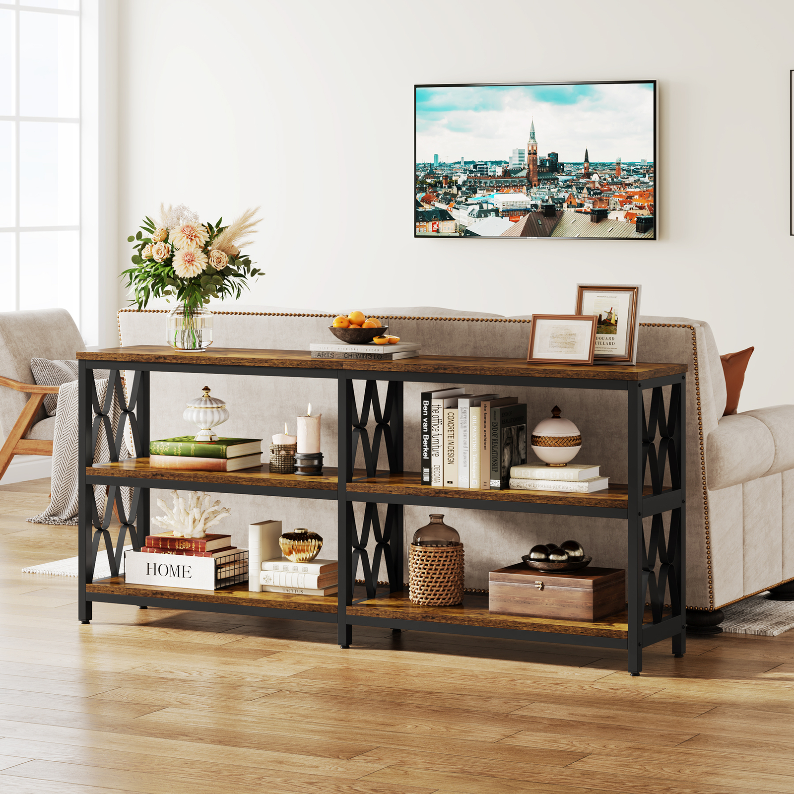71" Long Narrow Sofa Table Behind Couch, Entryway Console Table with Storage