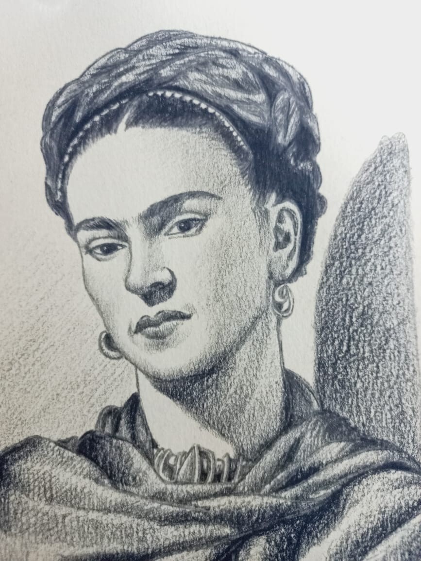 Frida Kahlo (Handmade) Paper Drawing Signed and Stamped