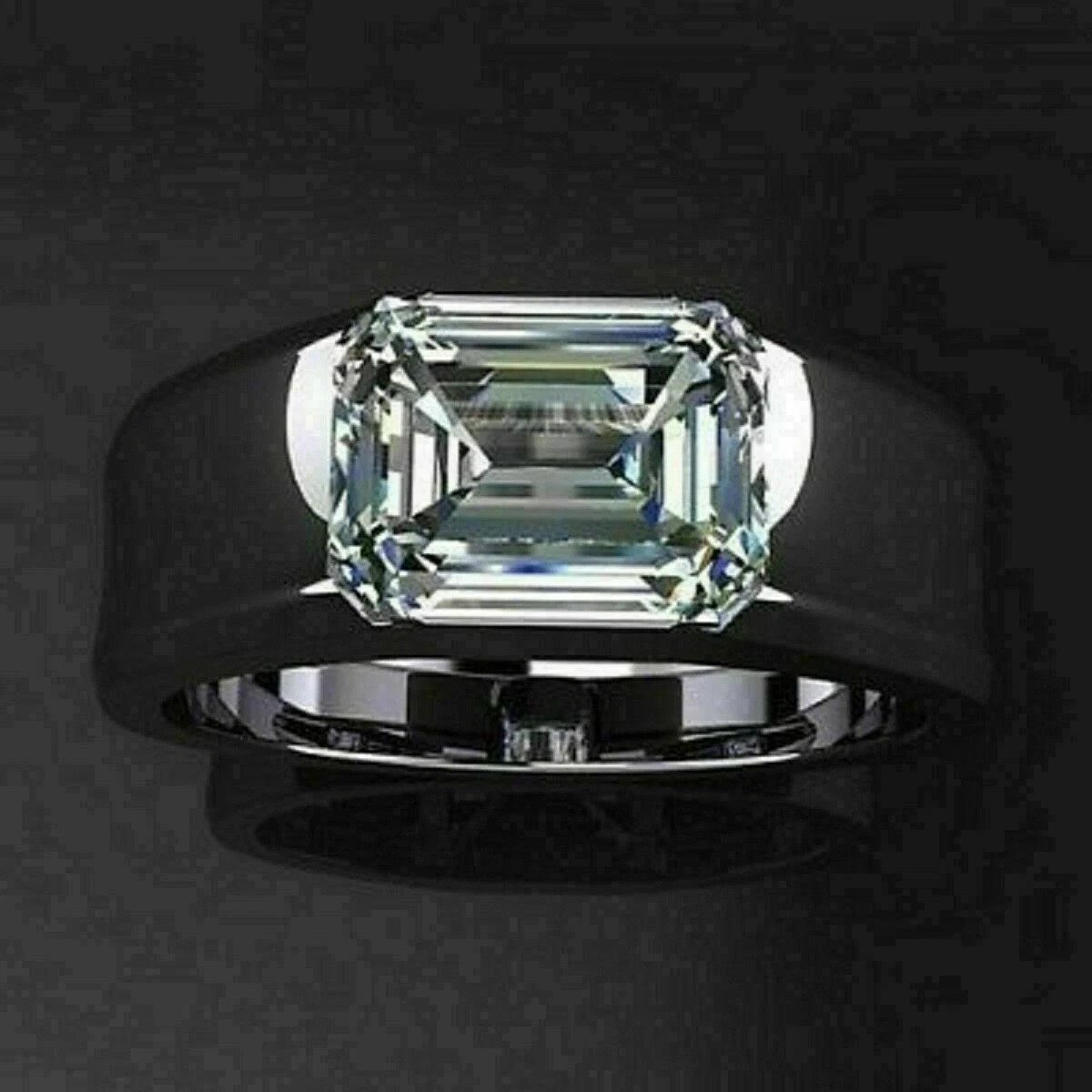 14K White Gold Plated 3Ct Lab Created Emerald Cut Lab Created Diamond Men's Ring