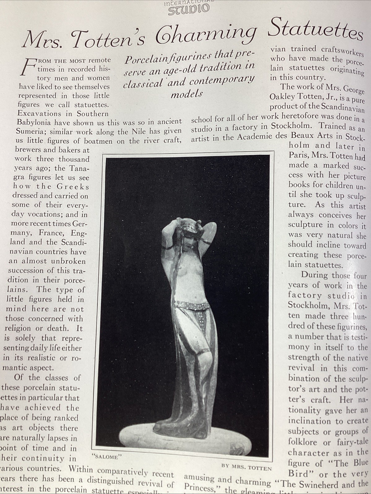 Totten Sculpture Statuettes Art Print Article 1925 Original Rare Antique Sweden