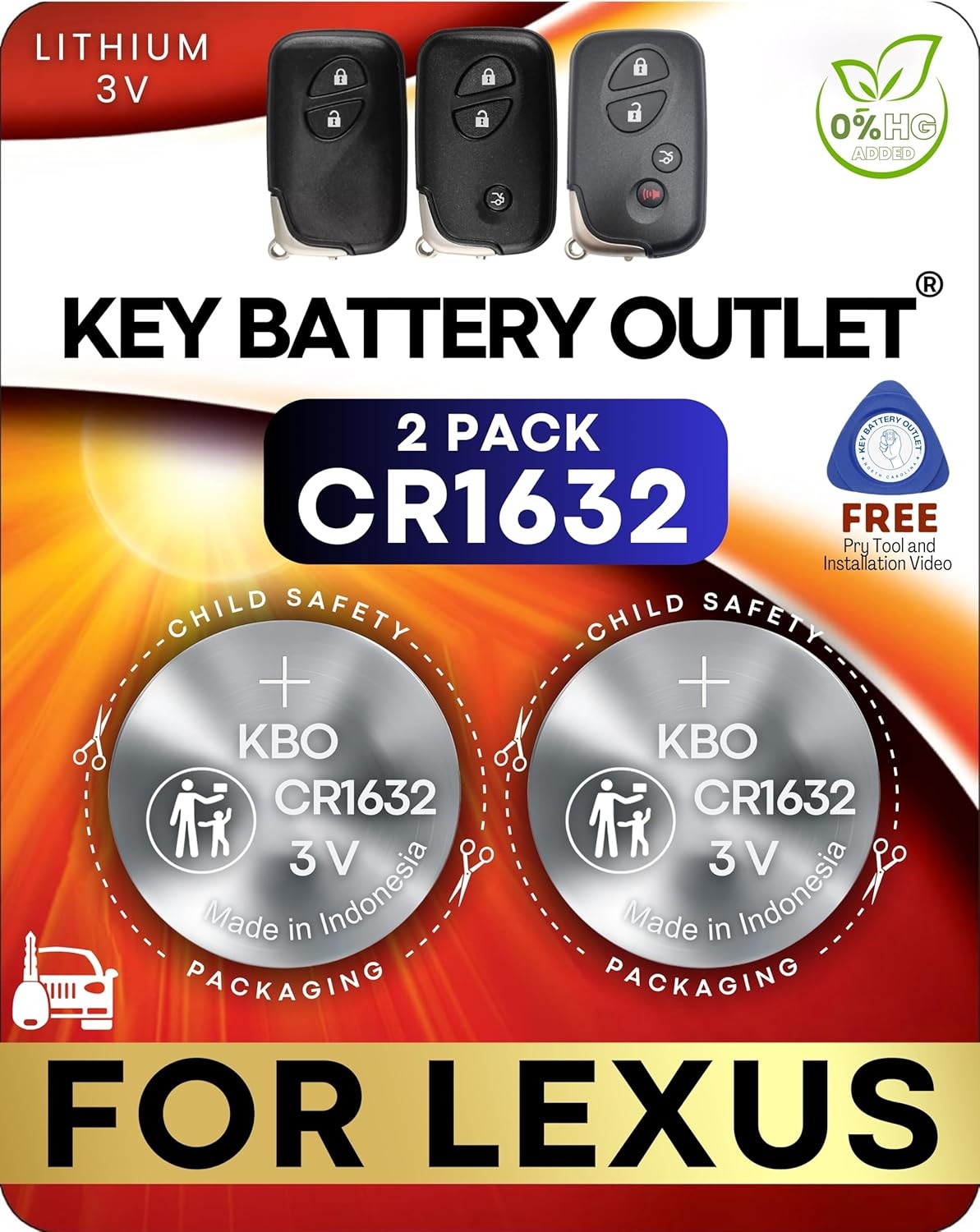 Key Fob Batteries for Lexus (2-Pack) CR1632 -Lexus RX350 (07-15), GX460 (10-20),