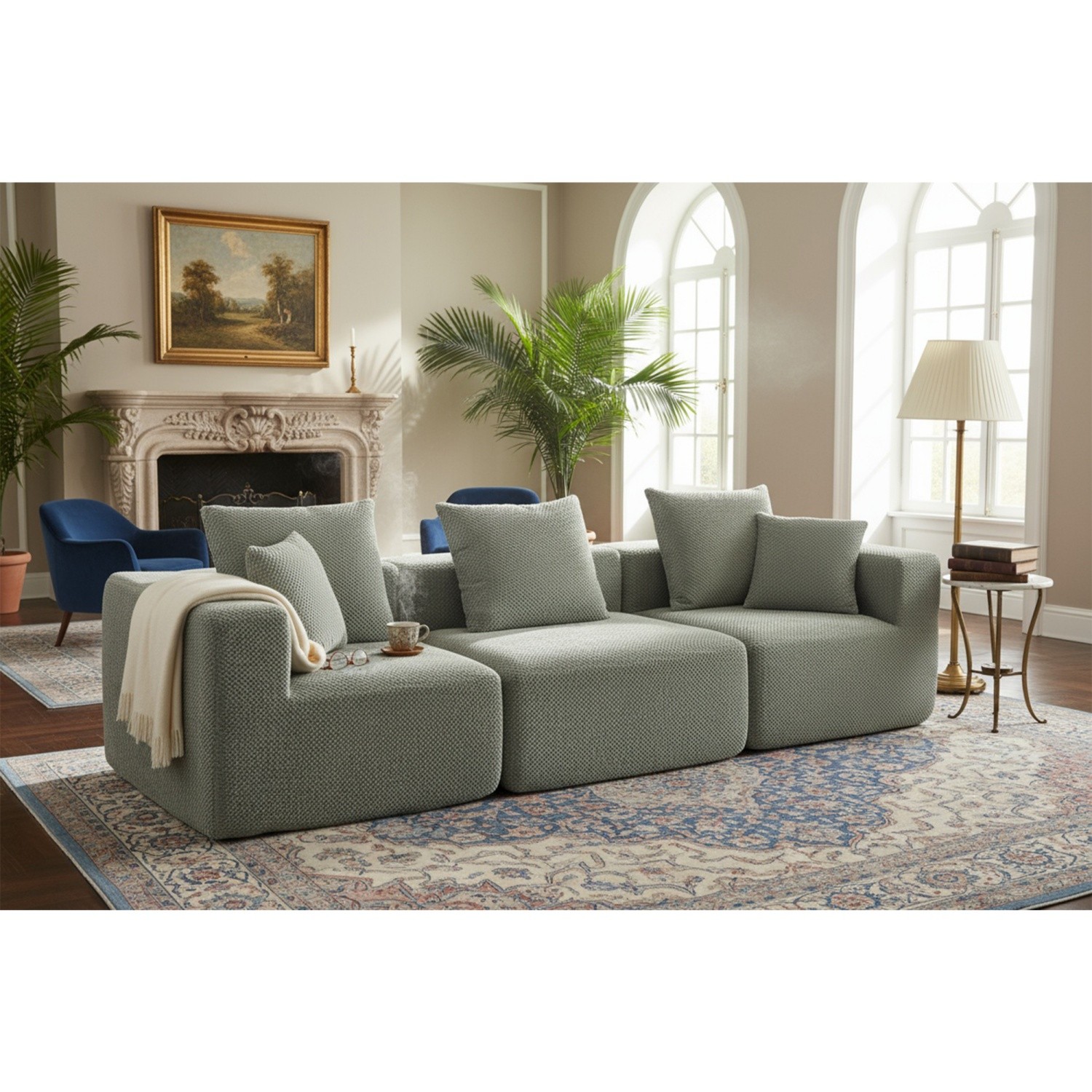 Modern Modular 3-Seat Sectional Sofa All-Foam Deep-Seat Couch for Small Spaces
