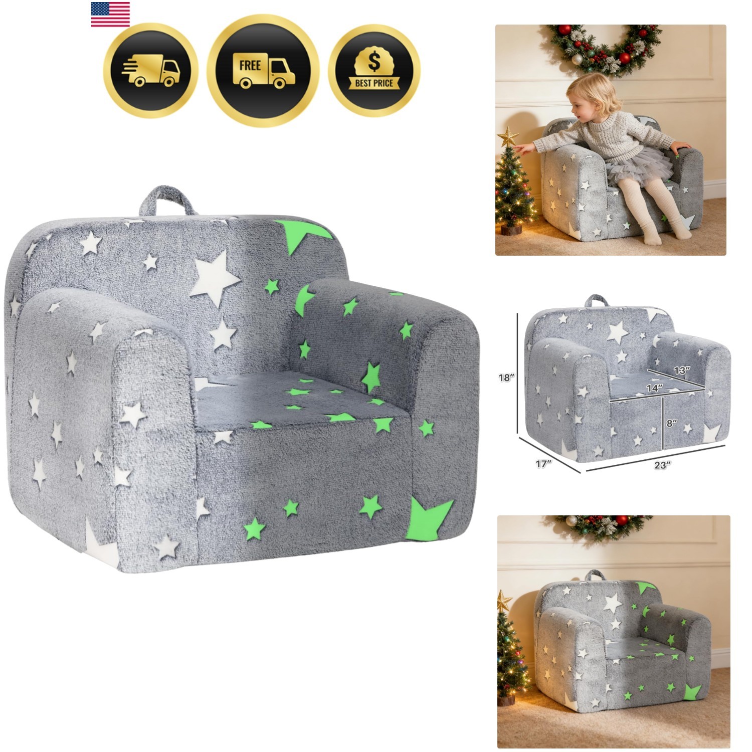Kids Ultra-Soft Snuggle Foam Filled Chair, Single Cuddly Sherpa Reading Couch...