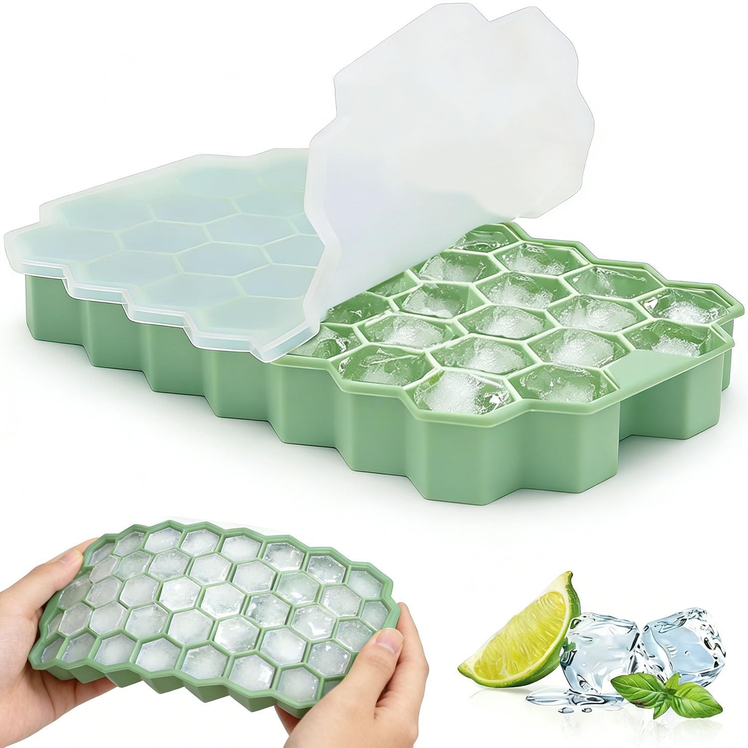Zonopy Ice Cube Trays for Freezer, 1 Pack 7.8*4.7*0.9inch, 1Pack-Green