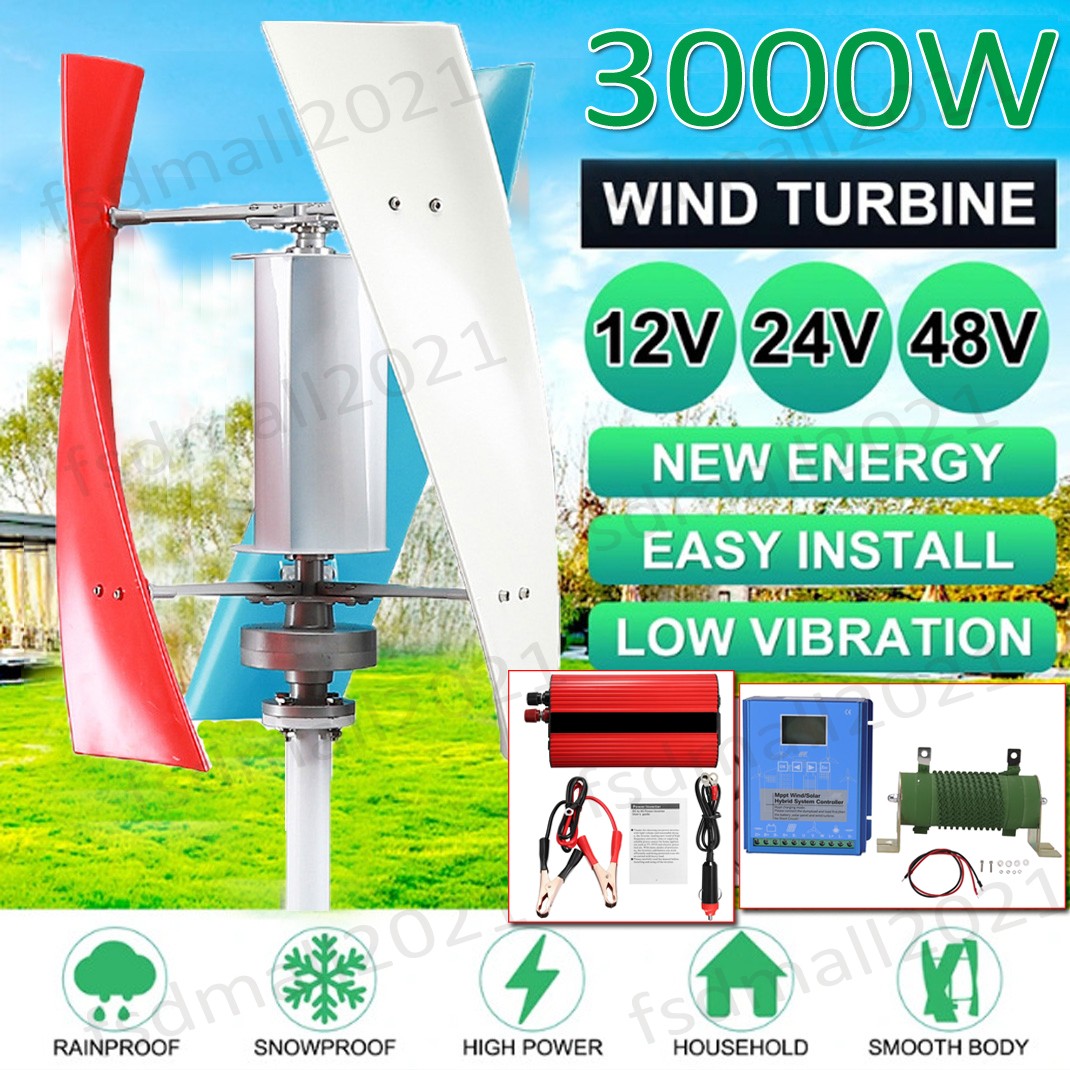 3KW Vertical Wind Turbine Generator - Hybrid Controller/Power Inverter Optional