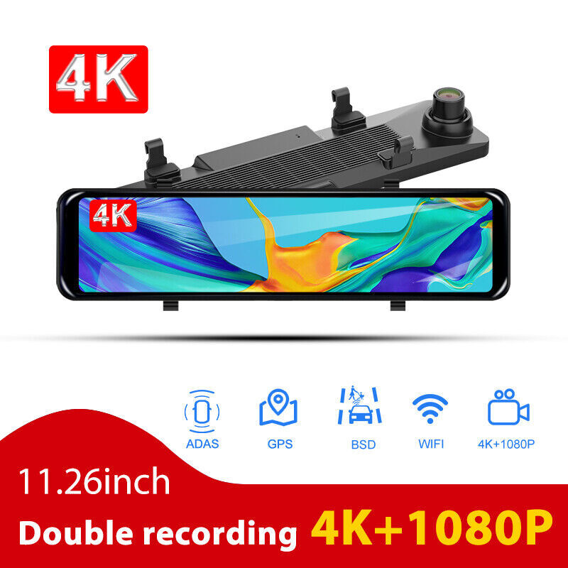 4K+1080P Car Dash Cam Rearview Mirror WIFI GPS ADAS BSD LCA DVR Video Recorder