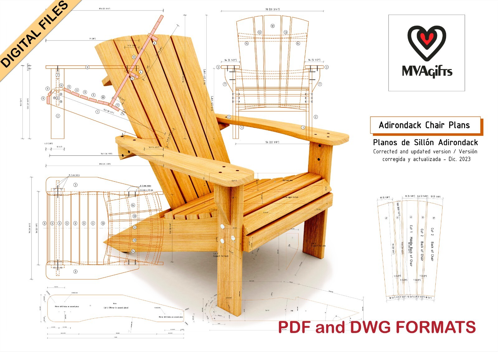 Digital plans + Assembly Manual to make a classic Adirondack chair from scratch