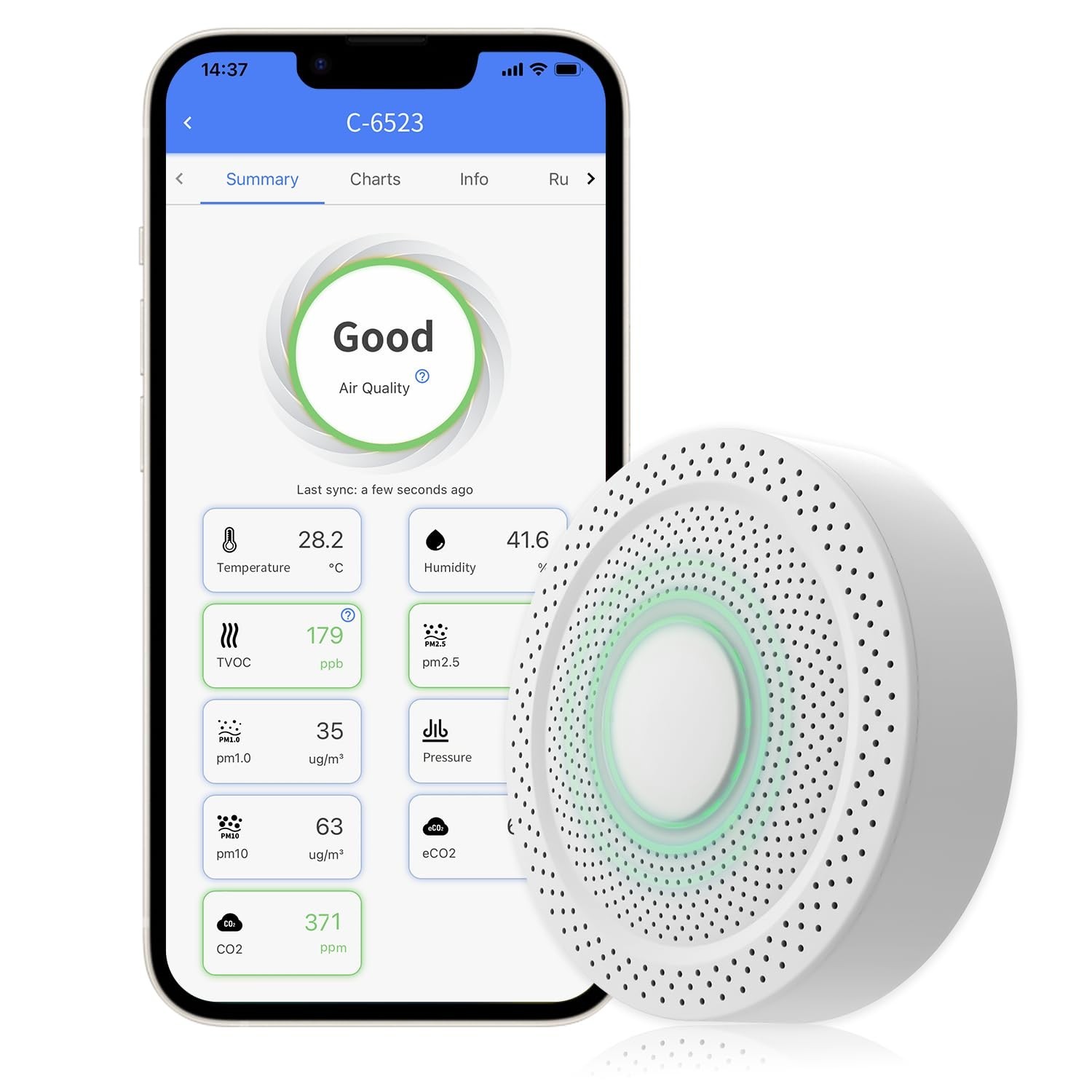 UbiBot AQS1 9-in-1 Air Quality Monitor - PM1/2.5/10, TVOC, CO2/CO2e, Temp/RH/...
