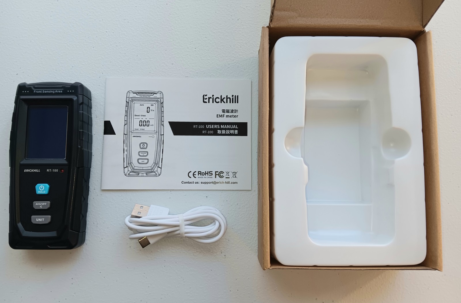 Erickhill Rechargeable EMF Tester RT-100 Electromagnetic Radiation Meter Black