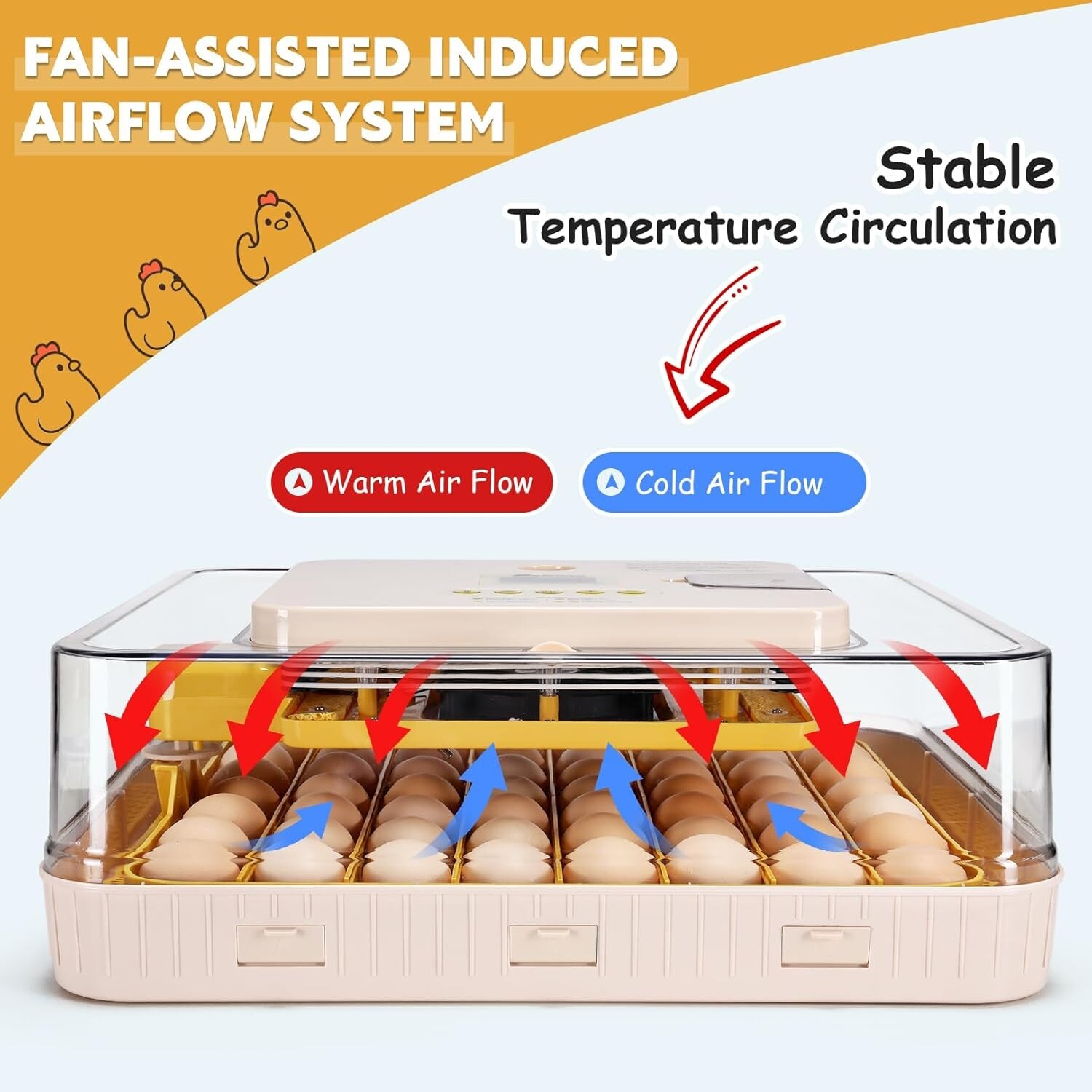 56~70 Egg Incubator for Hatching Egg w/ Automatic Egg Turning Built-In Candler