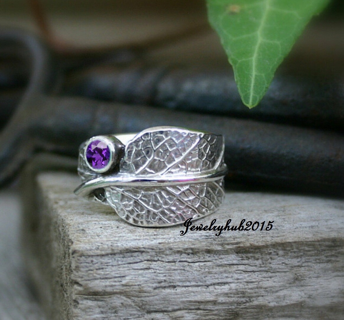 Amethyst Leaf Ring 925 Sterling Silver Ring Handmade Ring All Size Love****255