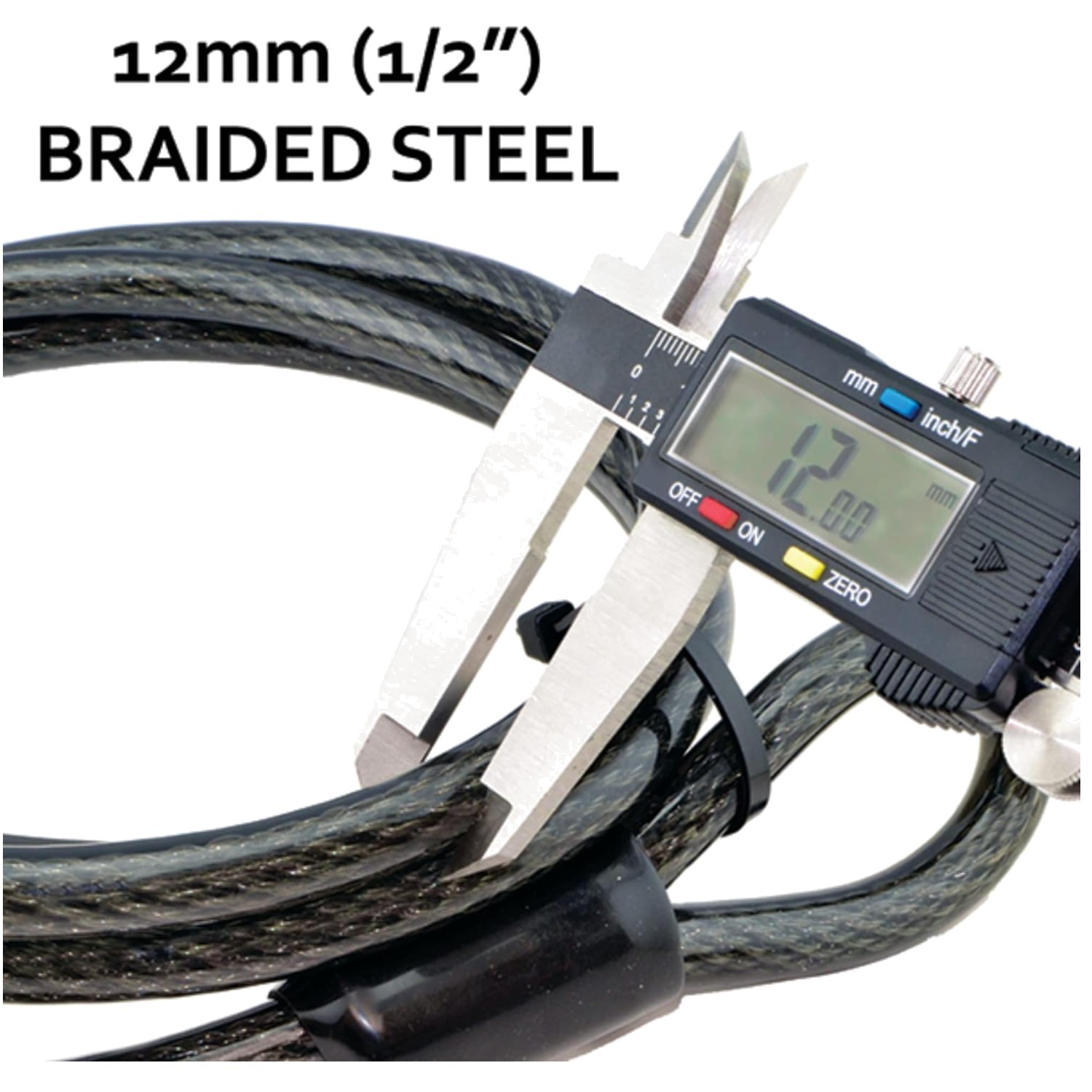 Braided Steel Security Cable, Rust Resistant, 12mm x 15ft