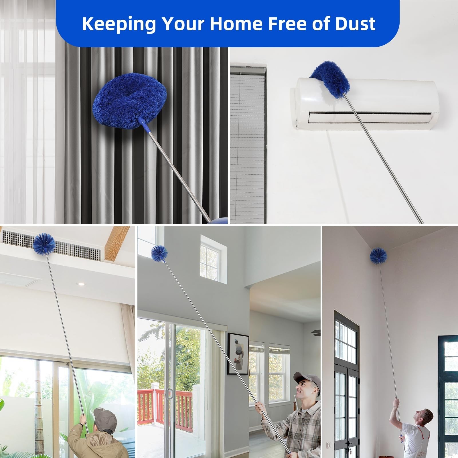Microfiber Duster for High Ceiling Fan Blades, Cobweb with Extension Pole Adj...