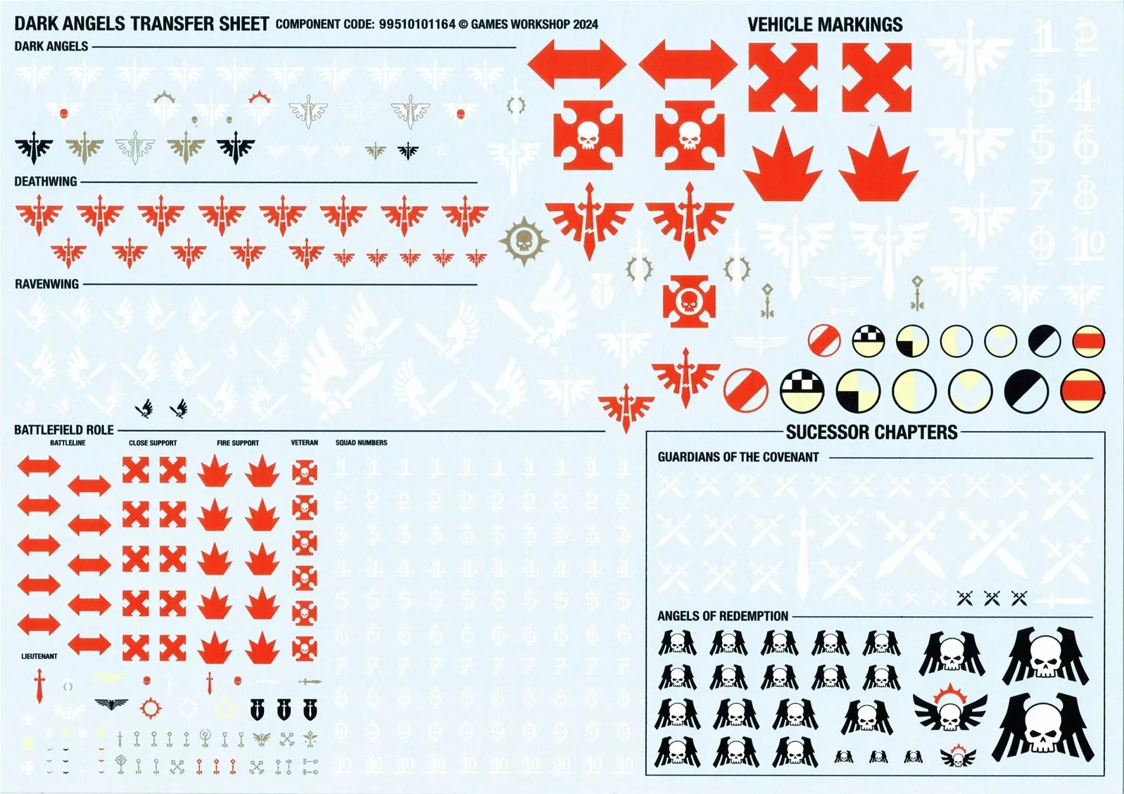 Warhammer 40k Dark Angels Transfer Sheet Deathwing/Ravenwing/Successor '24