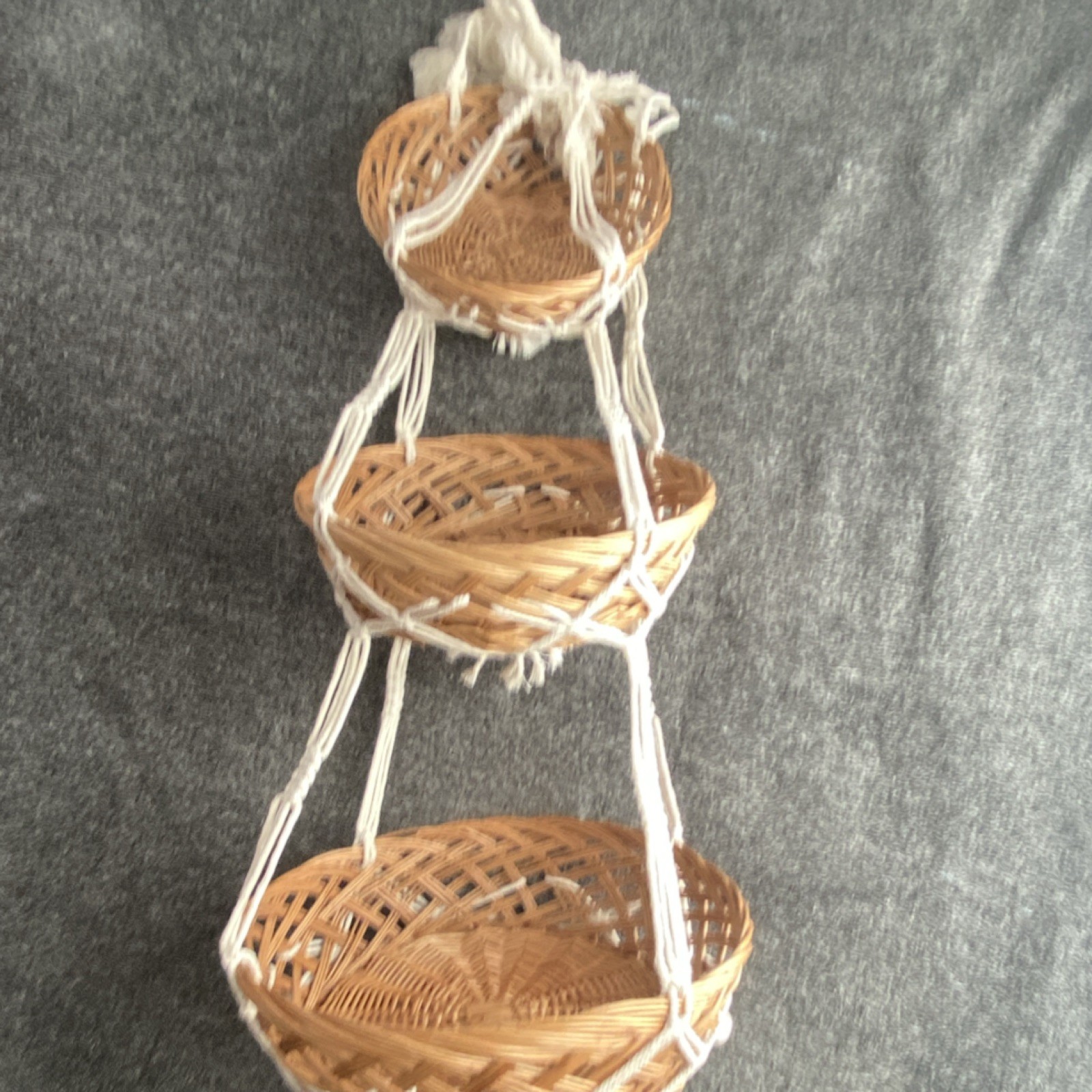 Handmade Wicker Hanging Basket 3 tiers Round Brown Outdoor/Indoor Plants, Fruit