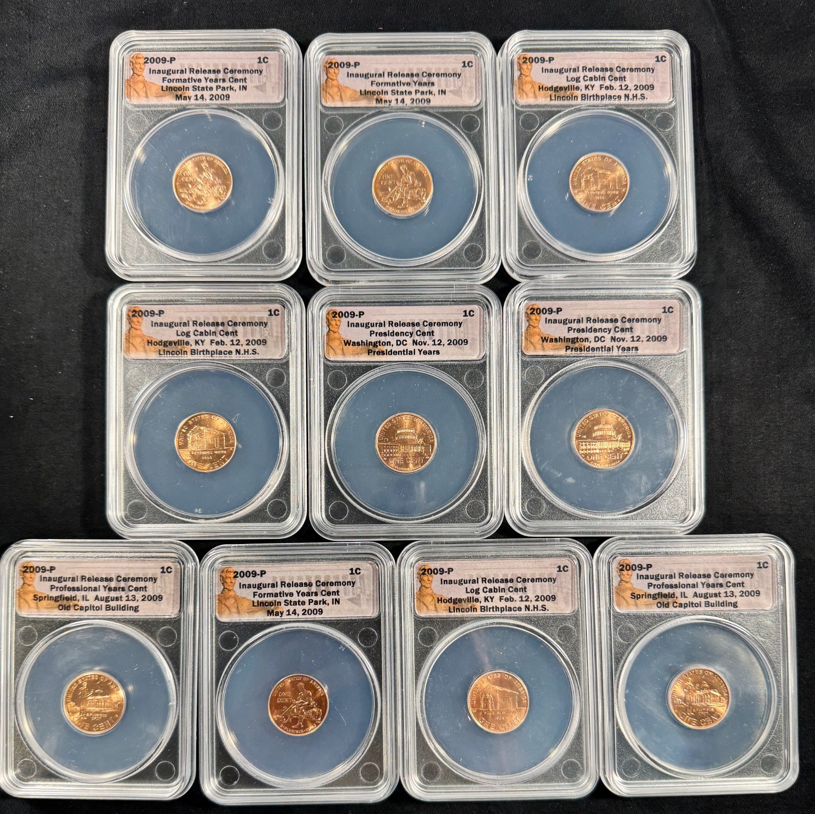 2009-P ANACS Inaugural Release Ceremony Lincon Cent Lot of 10 Coins