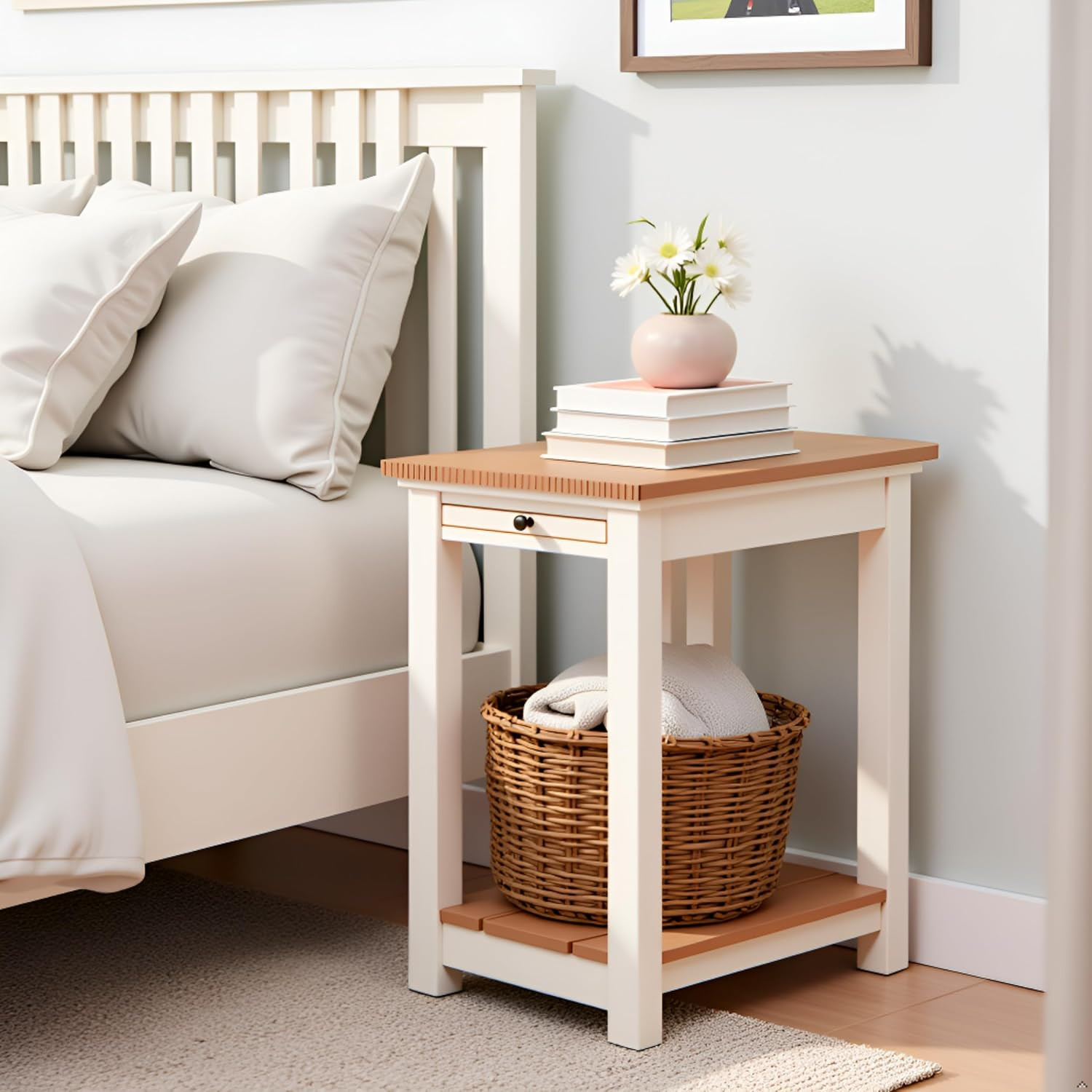 Savannah Narrow End Table – 12” W X 22” D Small Side Table with Pull-Out Tray an