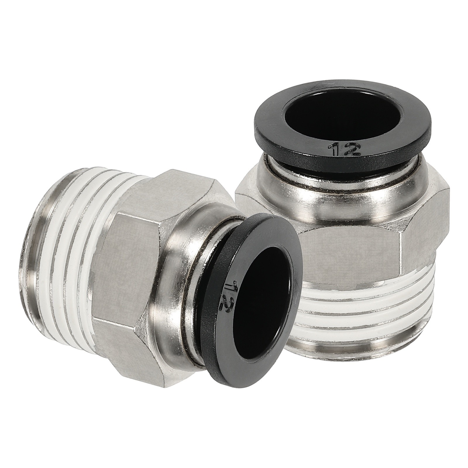 2 Pcs NPT Male 12mm Tube OD x 1/2" NPT Thread Push to Connect Fittings, Black