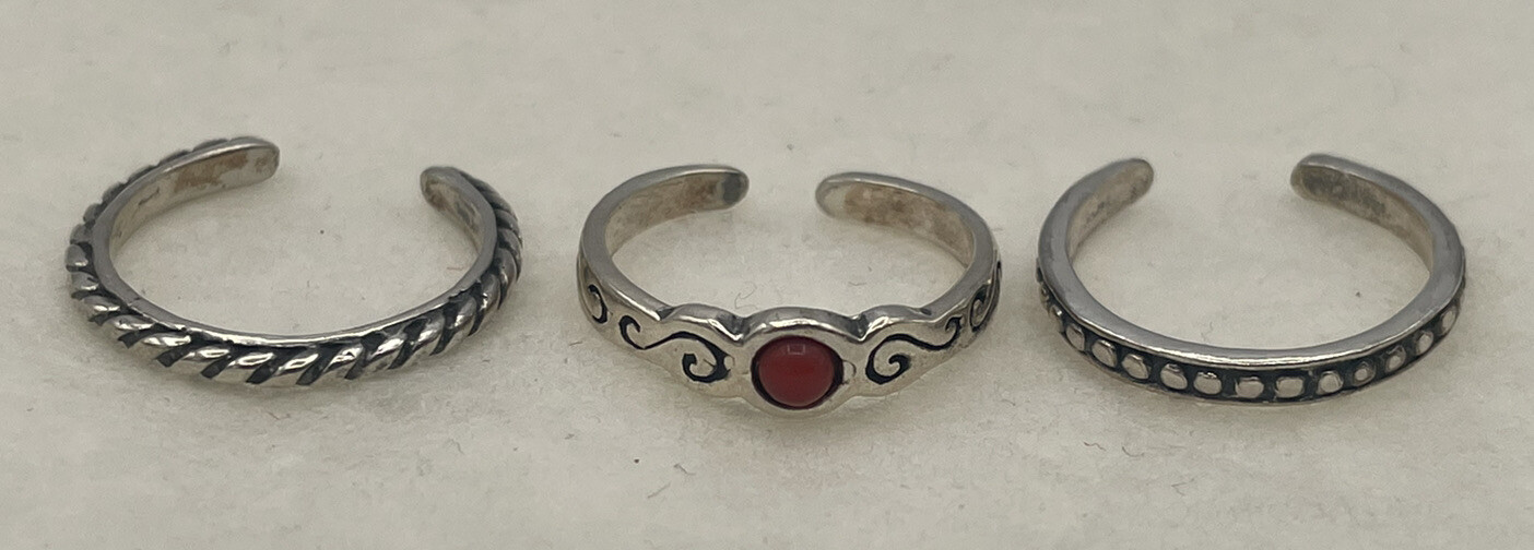 Silpada Sterling Silver Coral Toe Ring With Two Sterling Scrolled Lot