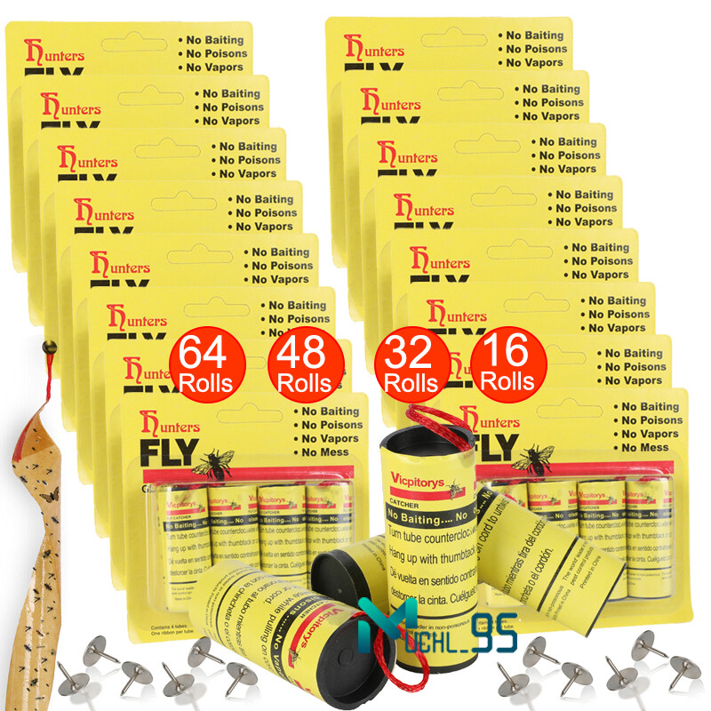 16~64 Rolls Fly Sticky Trap Paper Insect Bug Catcher Strip Fly Sticker Non Toxic