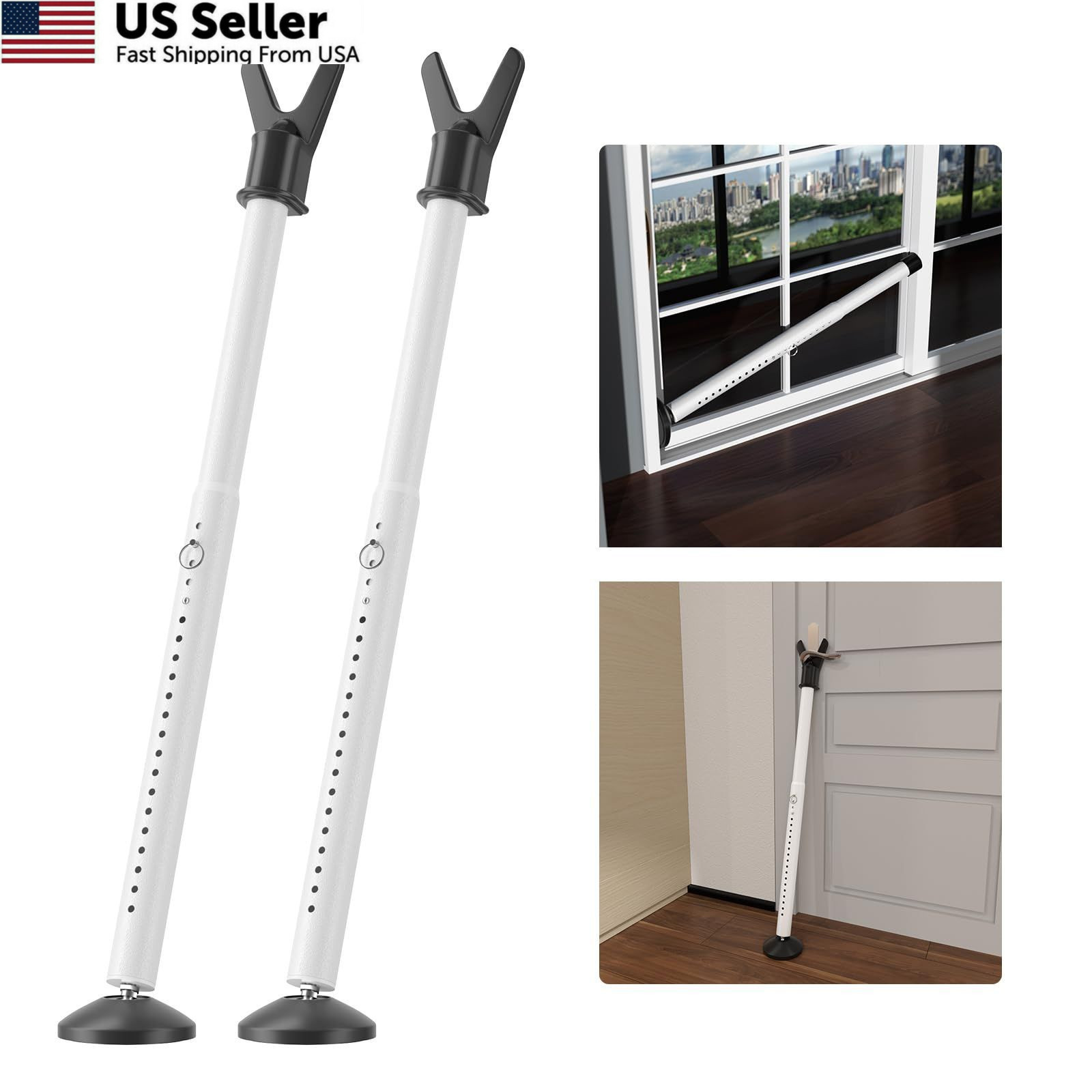 Door Stoppers Security Bar 2 Pack - Heavy Duty Jammer - 2 Pieces, White