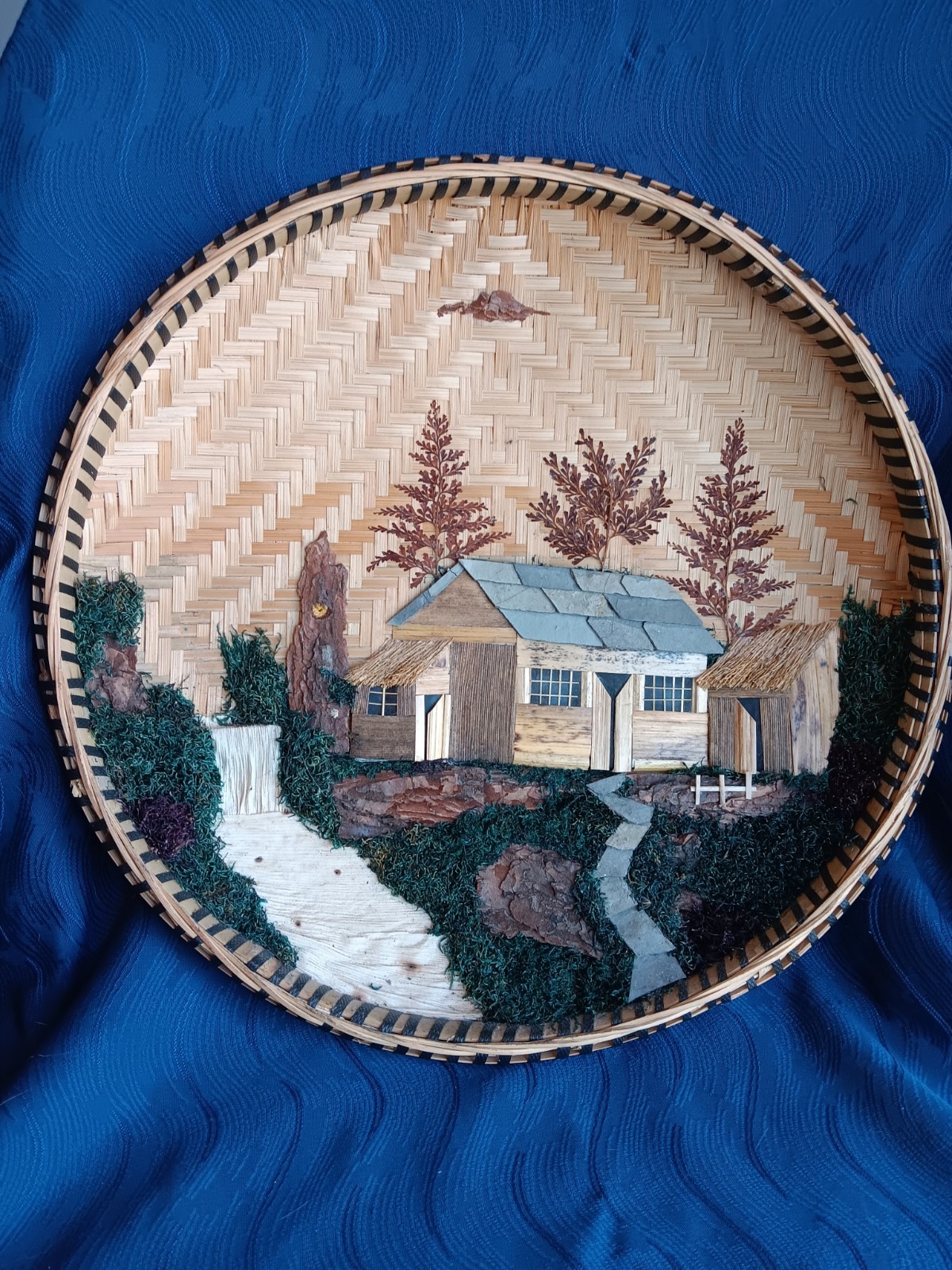 Basket 3D Handmade Landscape Artwork Gorgeous With Hanger On Back Large