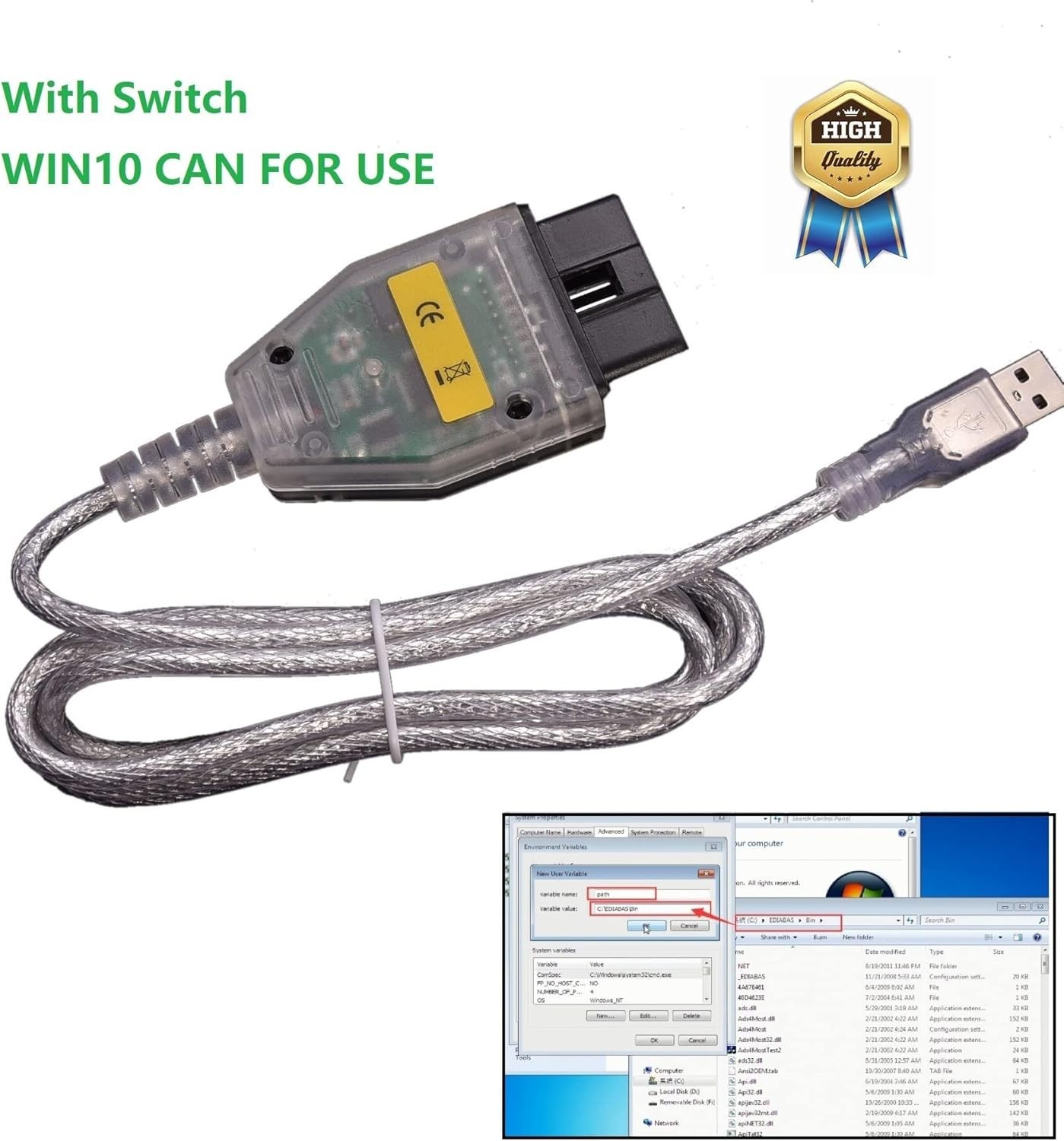 INPA K+DCAN USB Diagnostic Cable for BMW - Windows Compatible, Lightweight