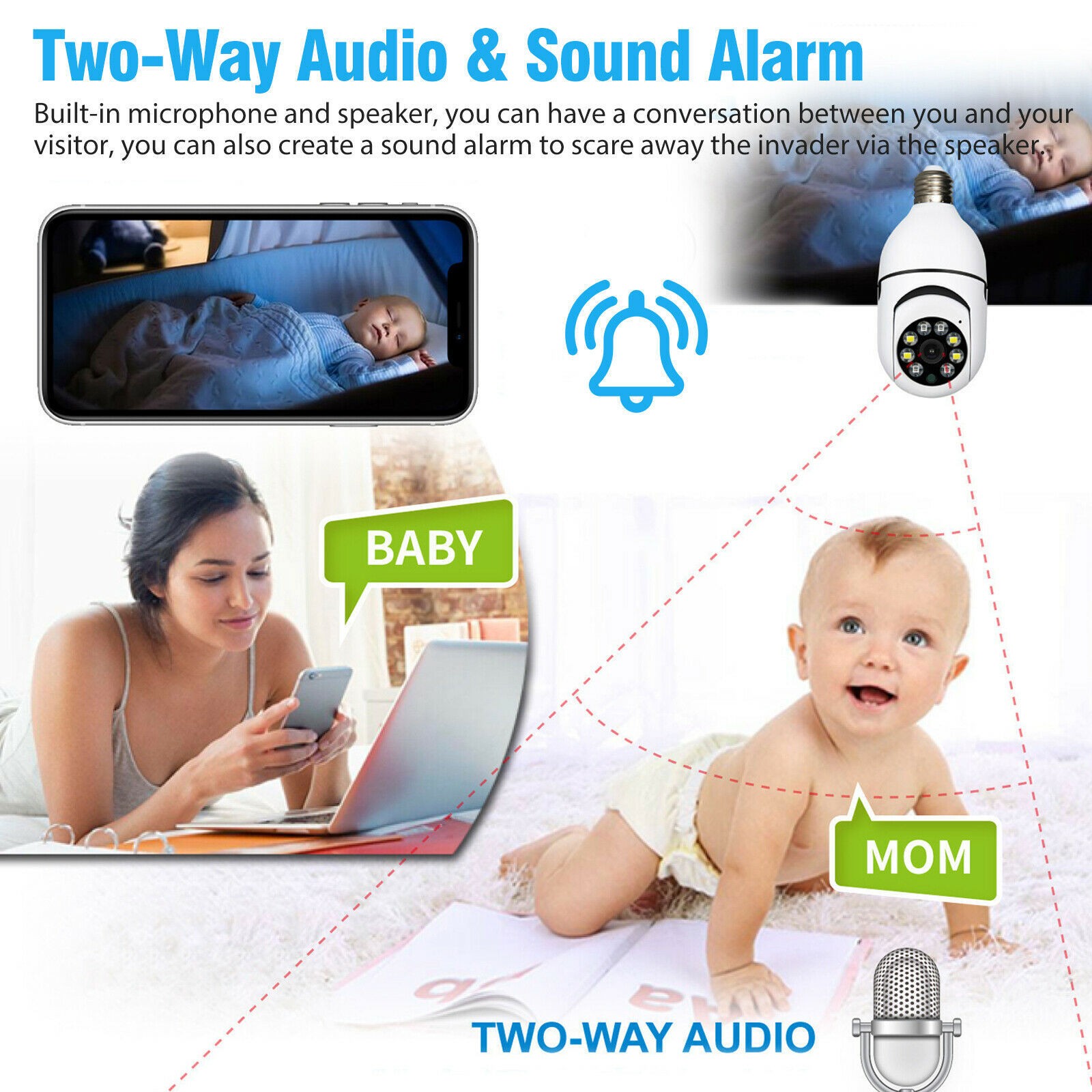 WiFi 360° Panoramic Lamp 1080P Wireless E27 Bulb Camera Smart Security Home Cam