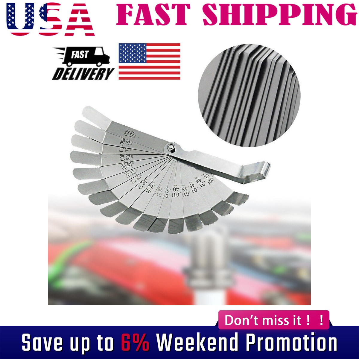 Stainless Steel 16 Blade Feeler Gauge Valve Offset Feeler Gauge Measuring Srbfai